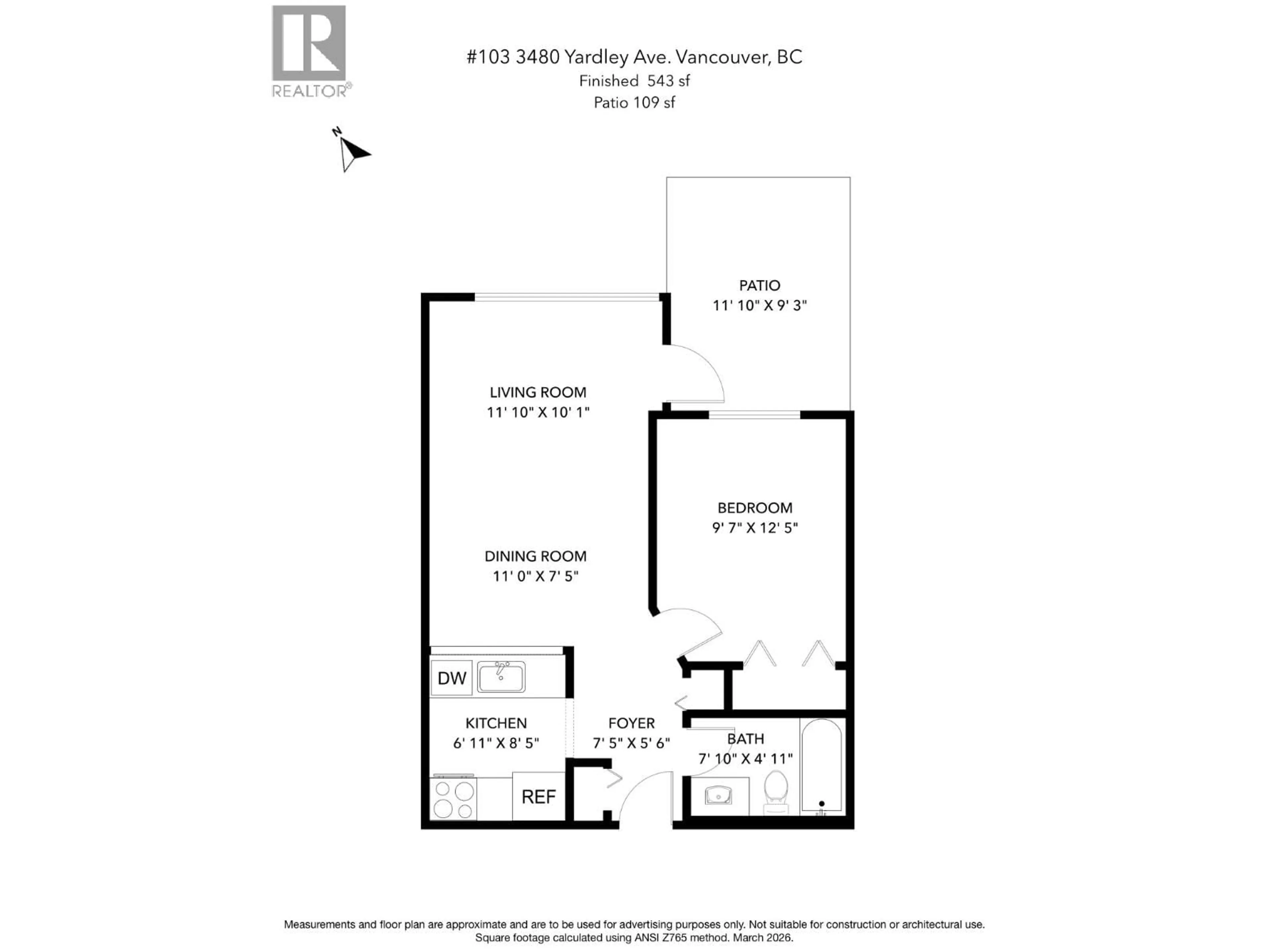 Floor plan for 103 - 3480 YARDLEY AVENUE, Vancouver British Columbia V5R6B3