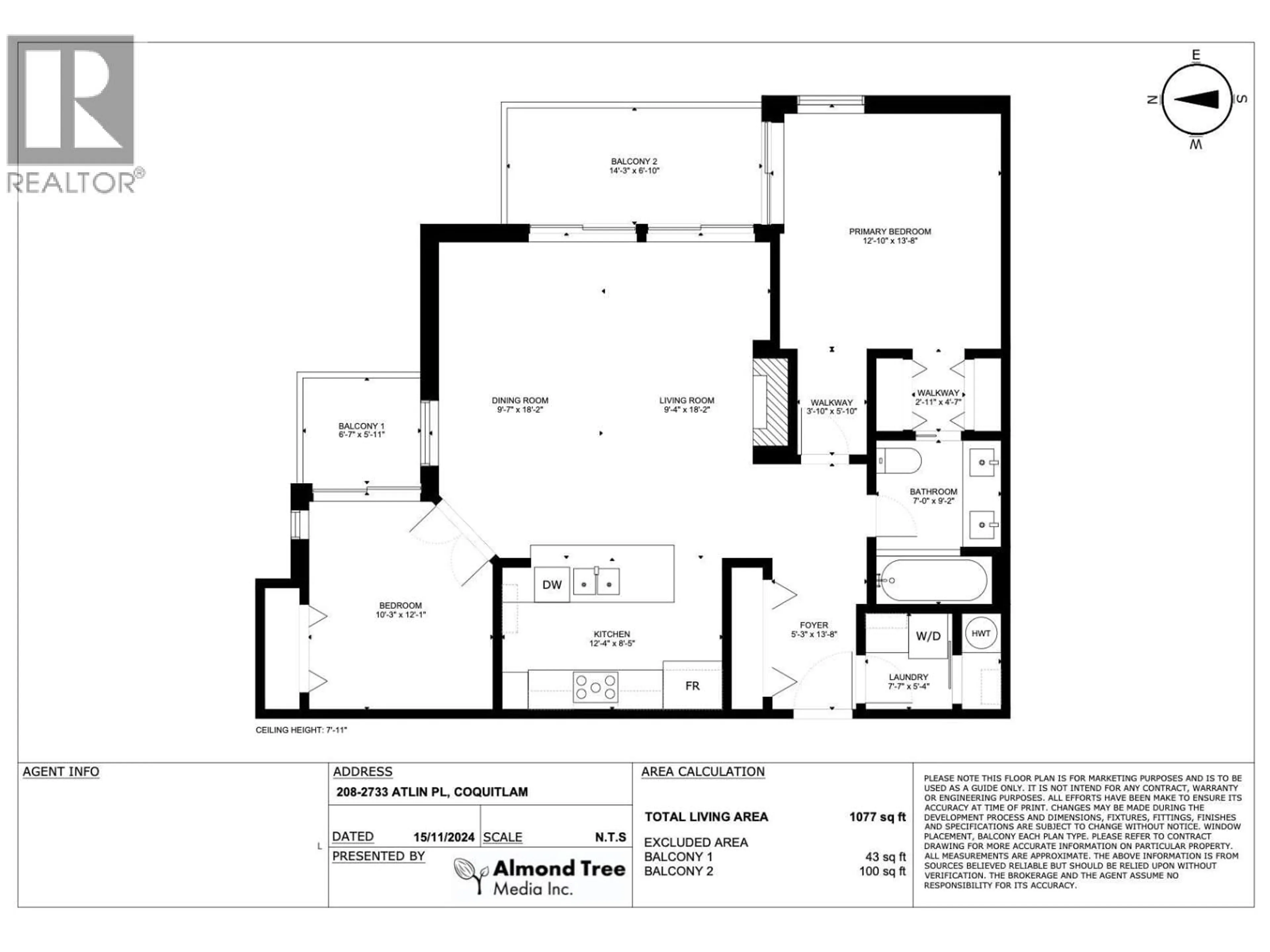 Floor plan for 208 - 2733 ATLIN PLACE, Coquitlam British Columbia V3C5B1