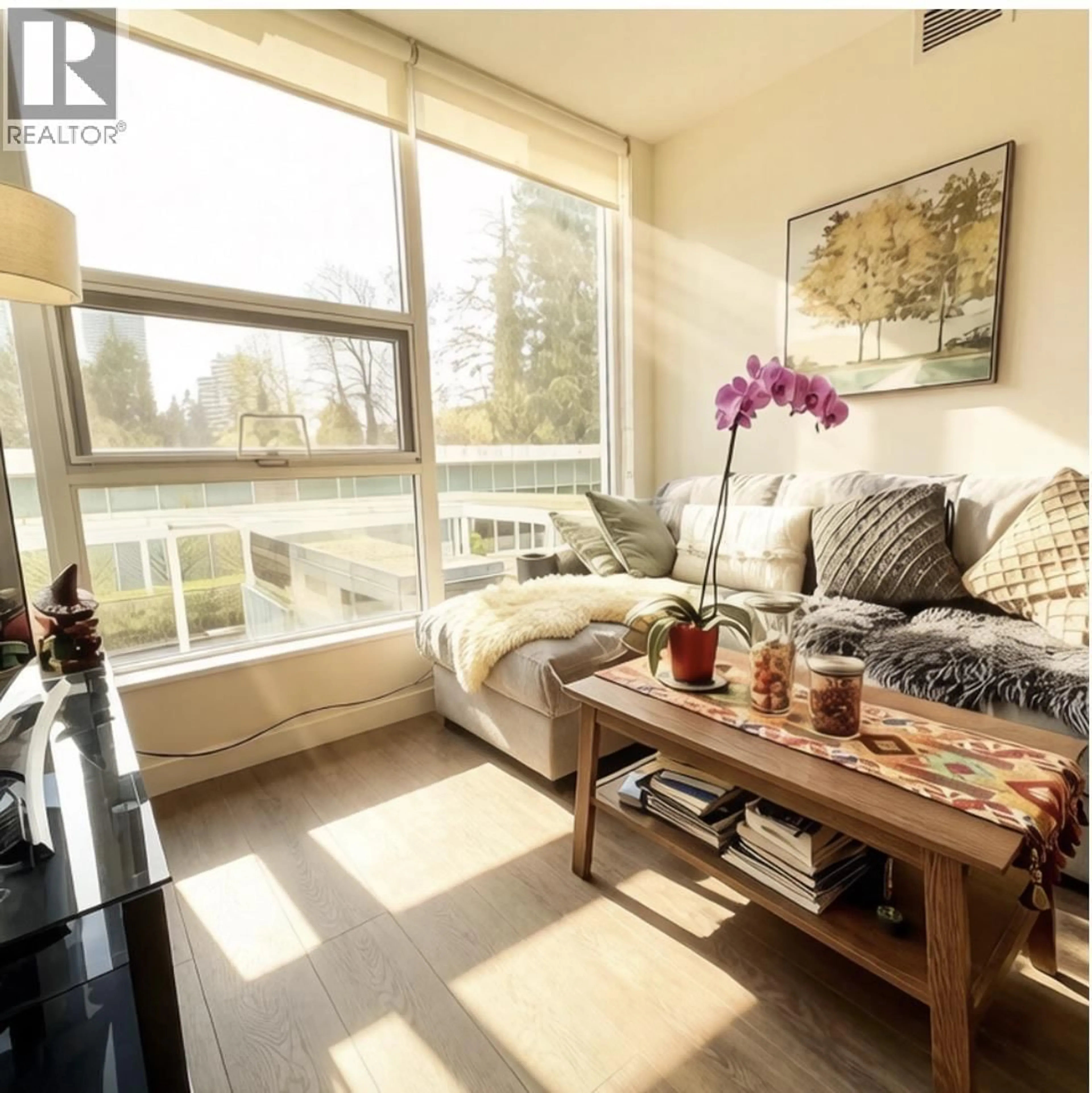 Living room with furniture, wood/laminate floor for 306 - 595 AUSTIN AVENUE, Coquitlam British Columbia V3K0G7
