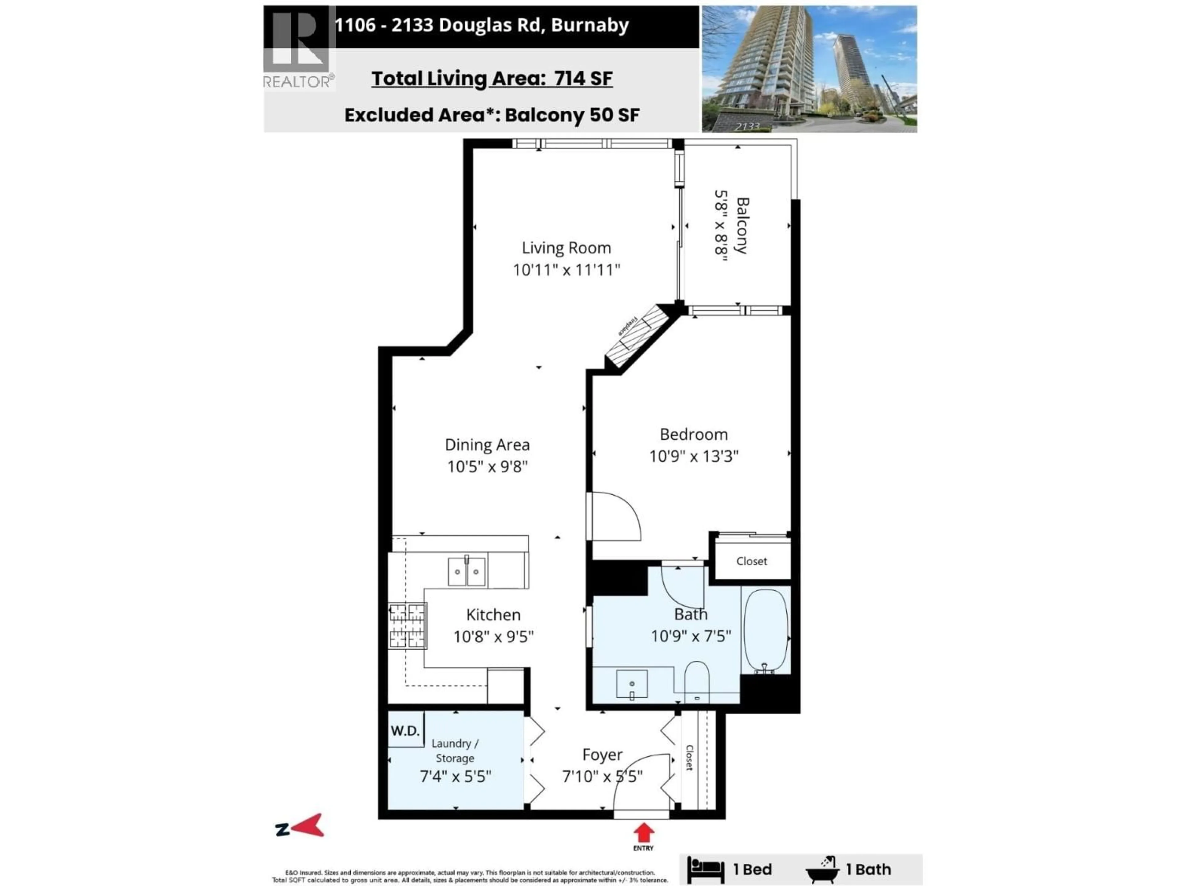 Floor plan for 1106 - 2133 DOUGLAS ROAD, Burnaby British Columbia V5C0E9