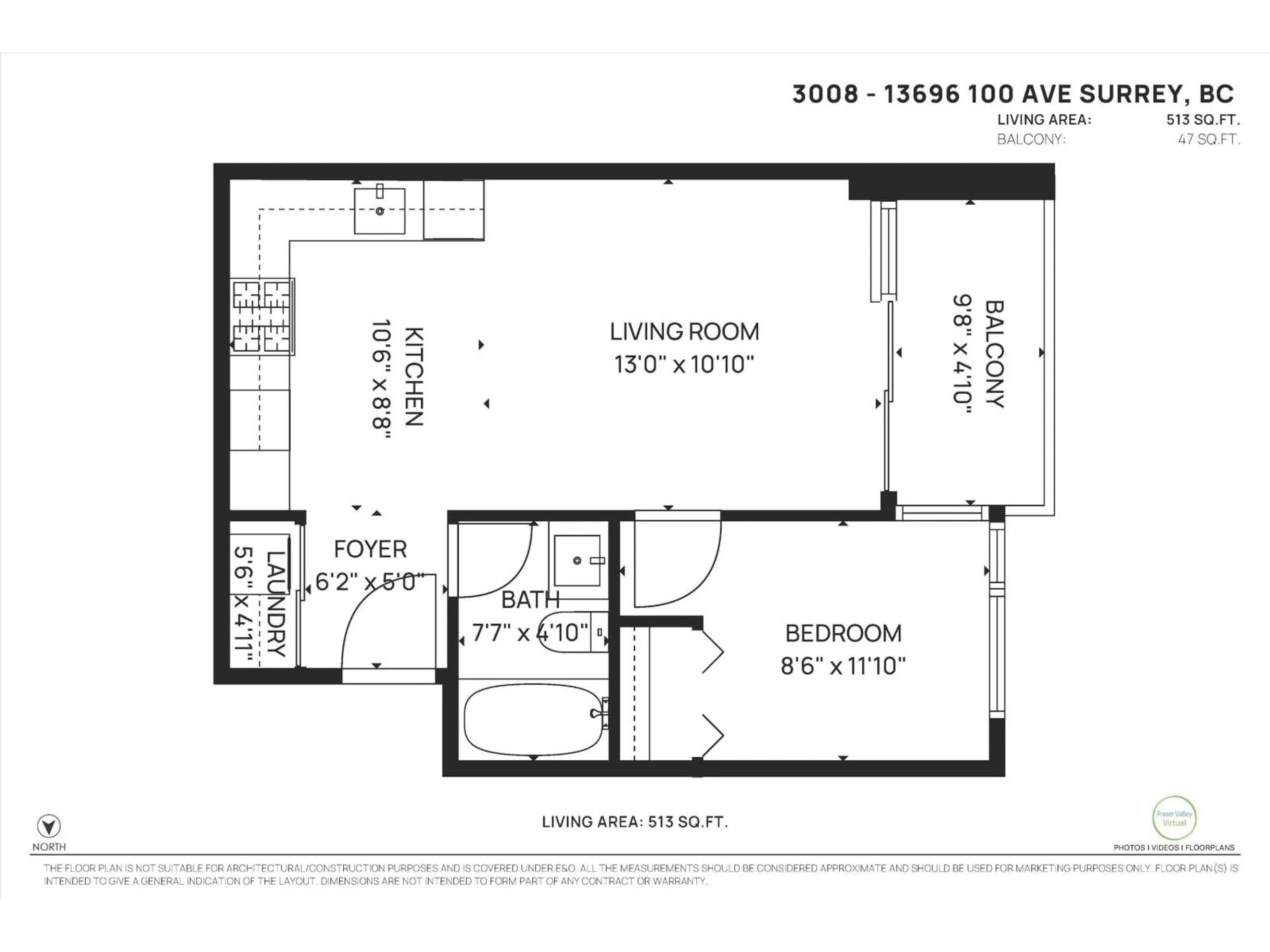 Floor plan for 3008 - 13696 100 AVENUE, Surrey British Columbia V3T0L5