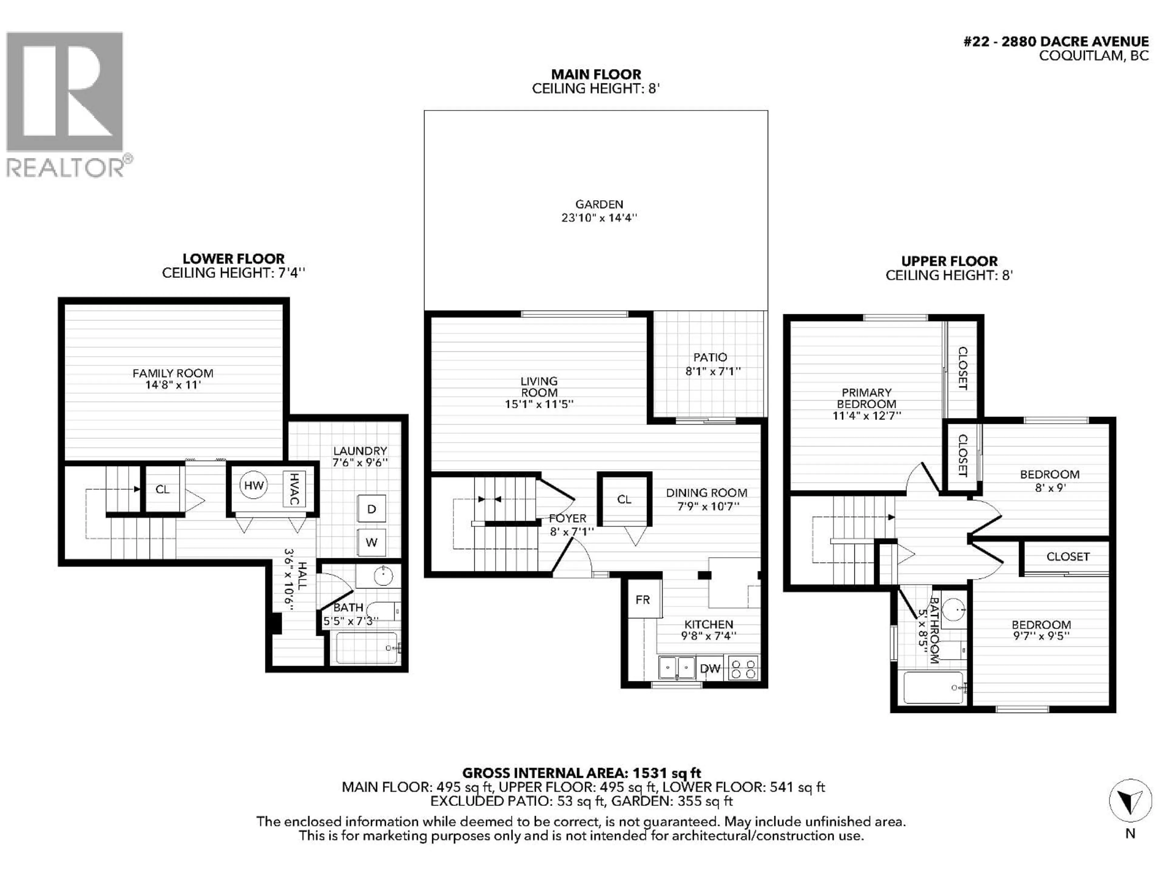Floor plan for 22 - 2880 DACRE AVENUE, Coquitlam British Columbia V3C4H6