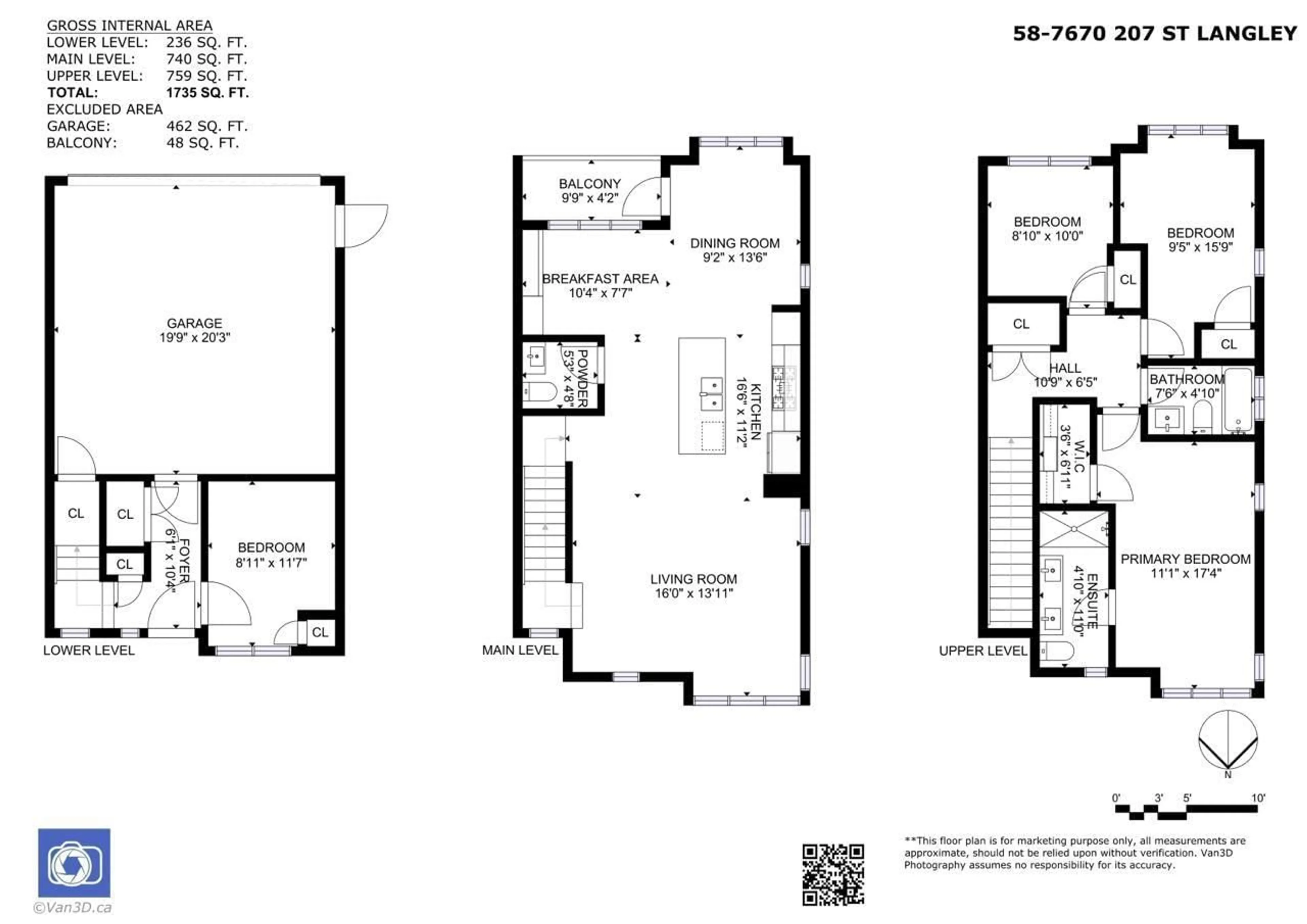 Floor plan for 58 - 7670 207 STREET, Langley British Columbia V2Y3N7