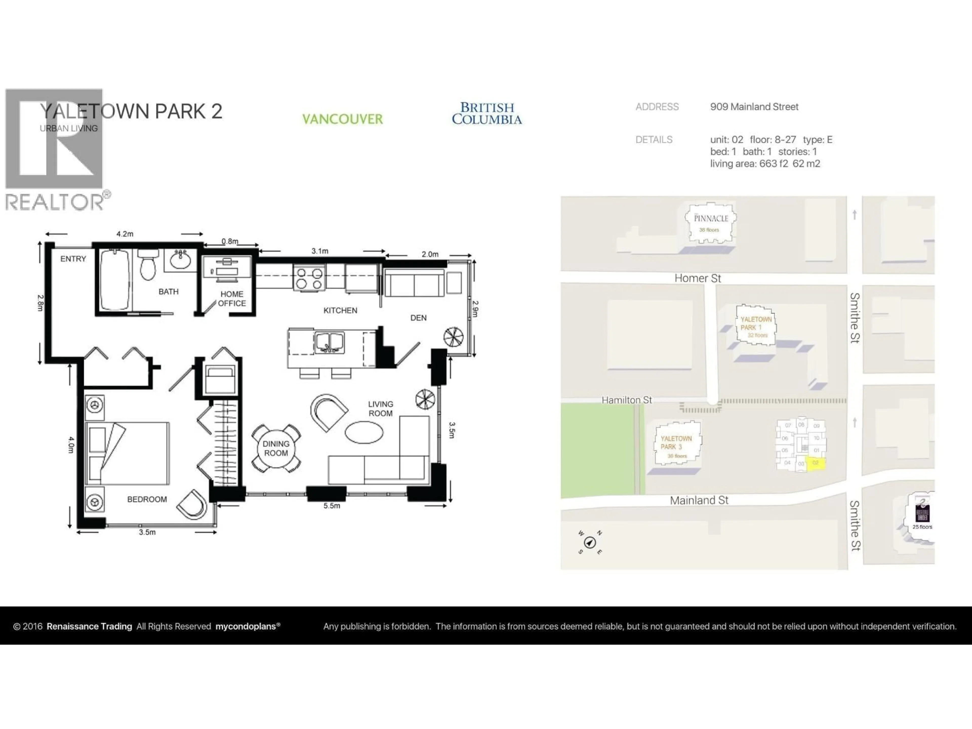 Floor plan for 1502 - 909 MAINLAND STREET, Vancouver British Columbia V6B1S3