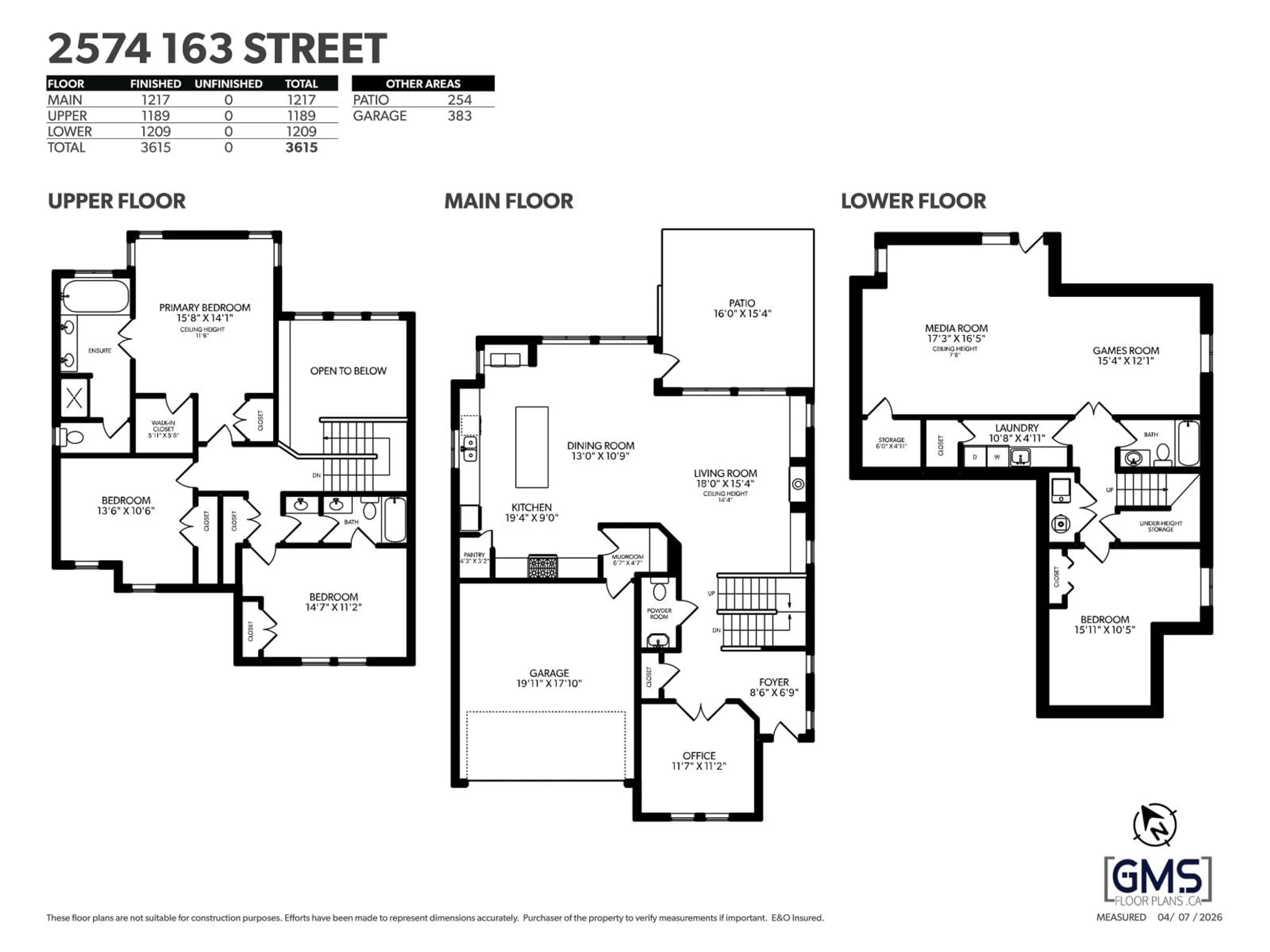 Floor plan for 2574 163 STREET, Surrey British Columbia V3Z6X7