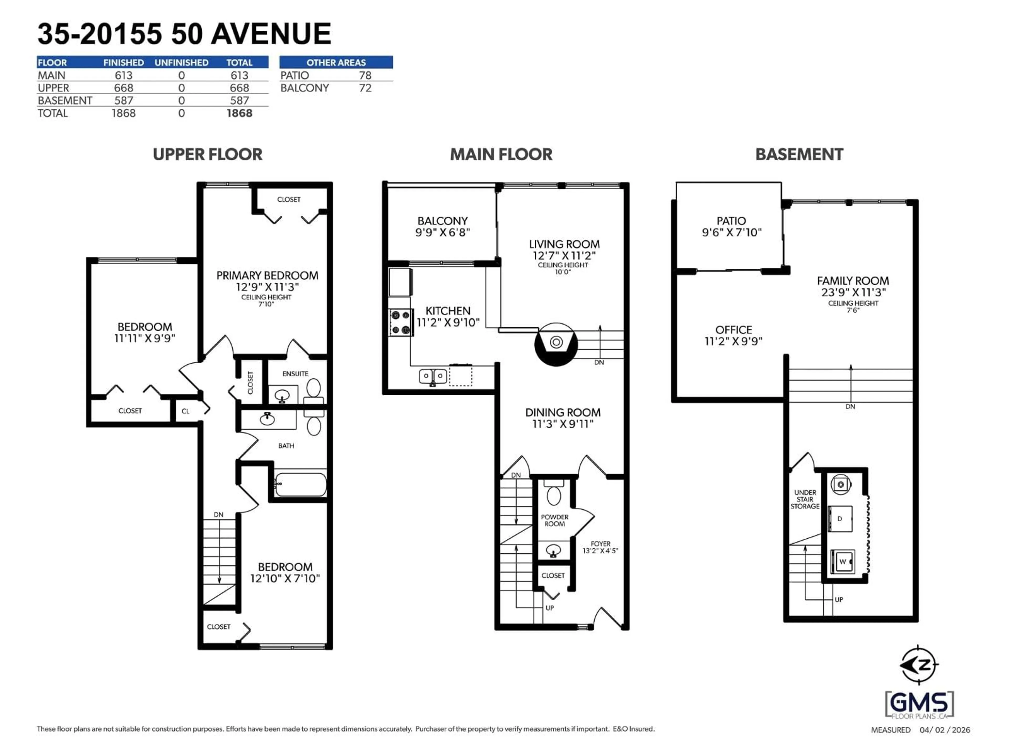 Floor plan for 35 - 20155 50 AVENUE, Langley British Columbia V3A6R8