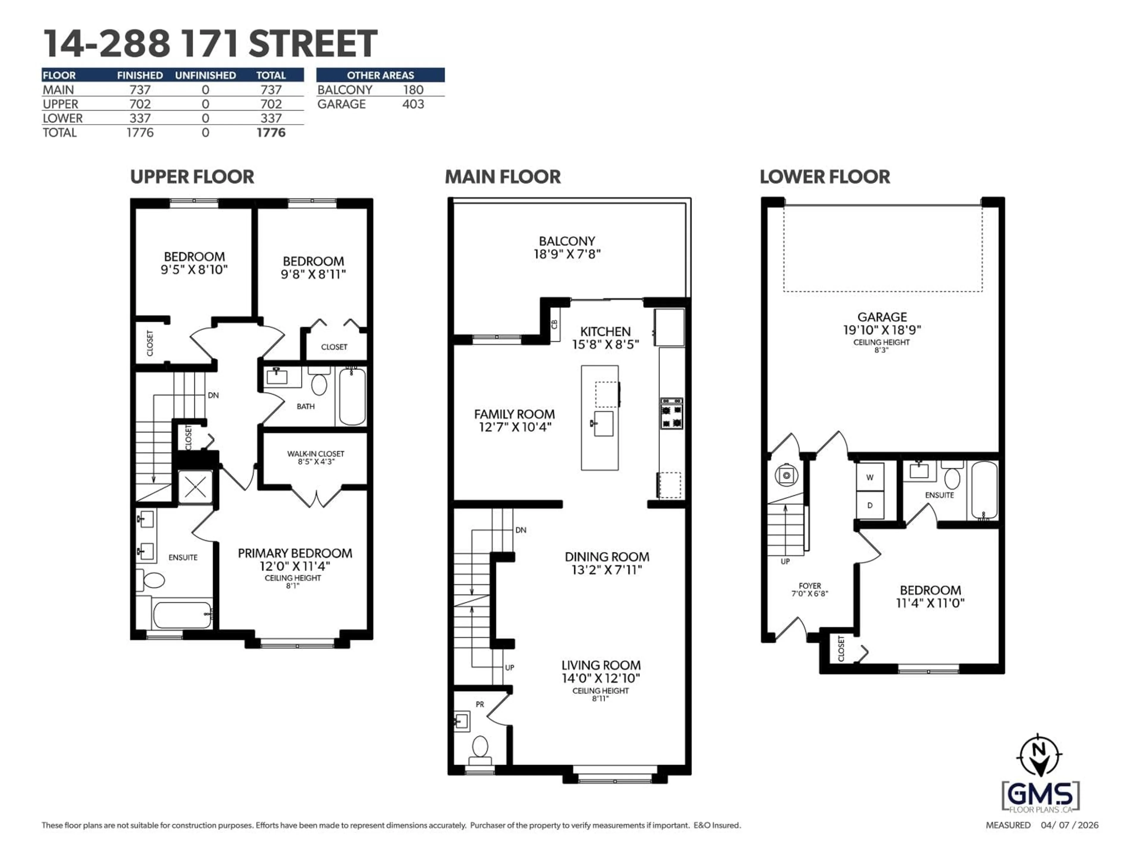 Floor plan for 14 - 288 171 STREET, Surrey British Columbia V3Z9P5