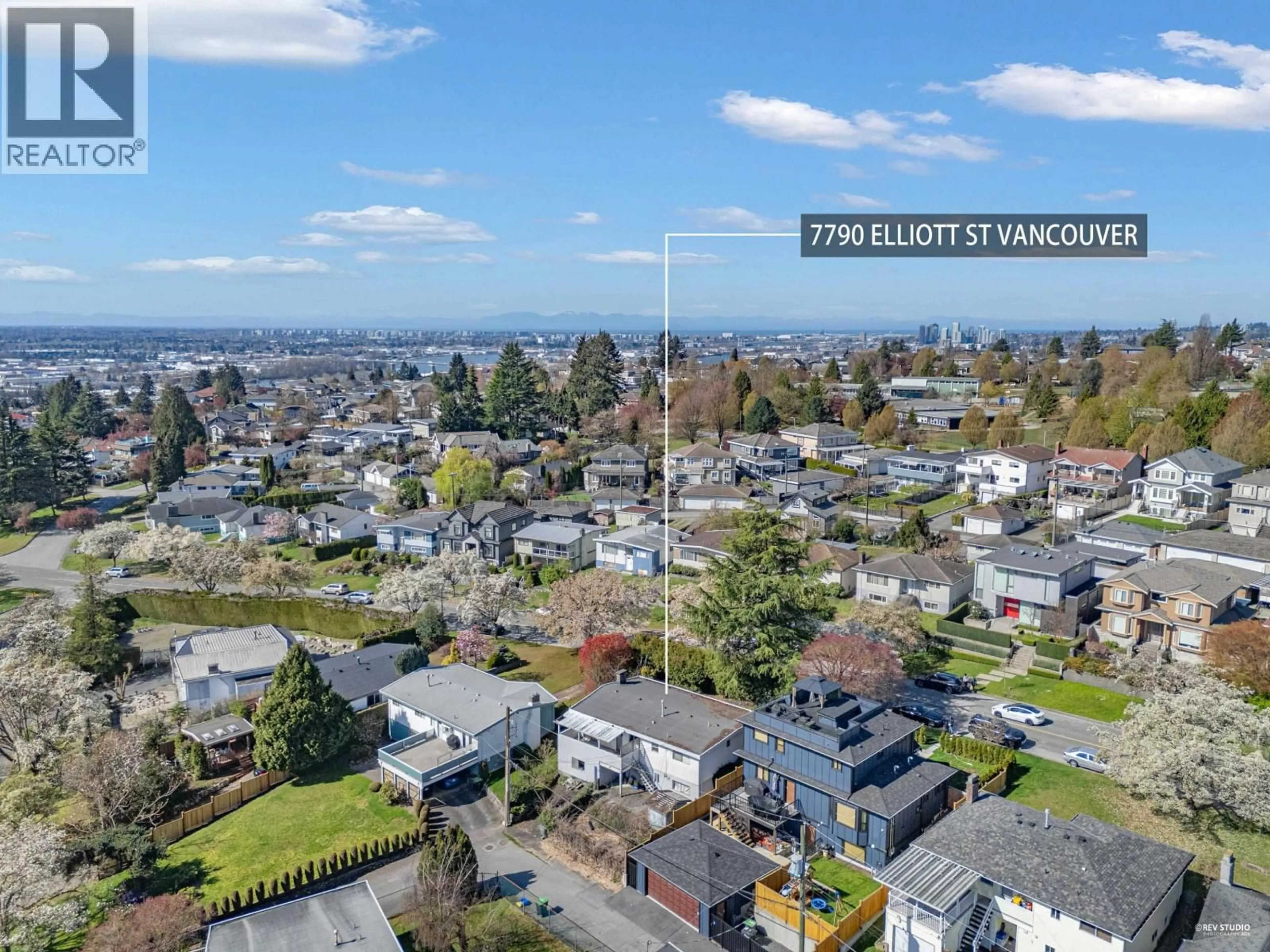 A pic from outside/outdoor area/front of a property/back of a property/a pic from drone, city buildings view from balcony for 7790 ELLIOTT STREET, Vancouver British Columbia V5S2N9