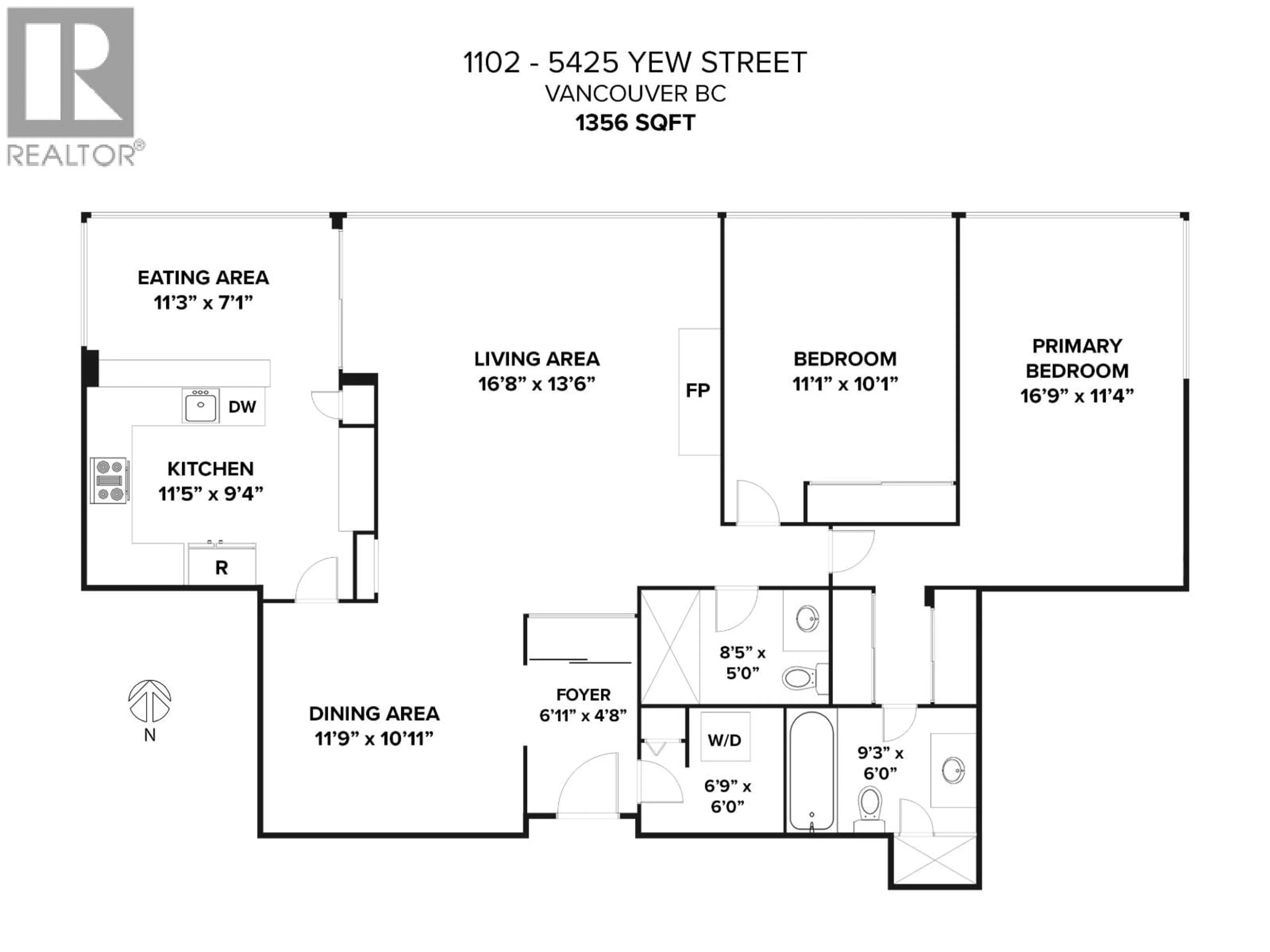Floor plan for 1102 - 5425 YEW STREET, Vancouver British Columbia V6M3X7