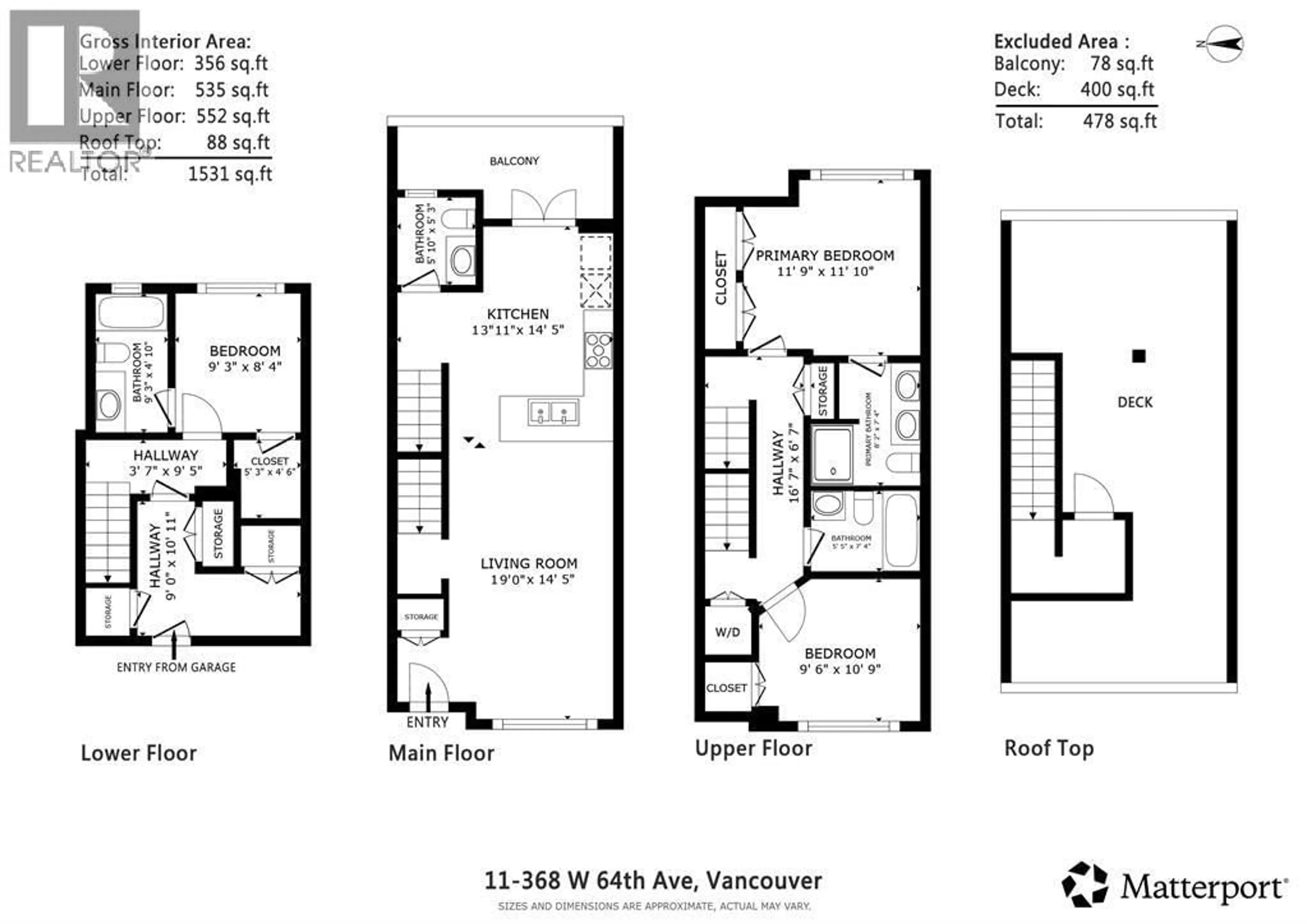 Floor plan for 11 - 368 64TH AVENUE, Vancouver British Columbia V5X2L9