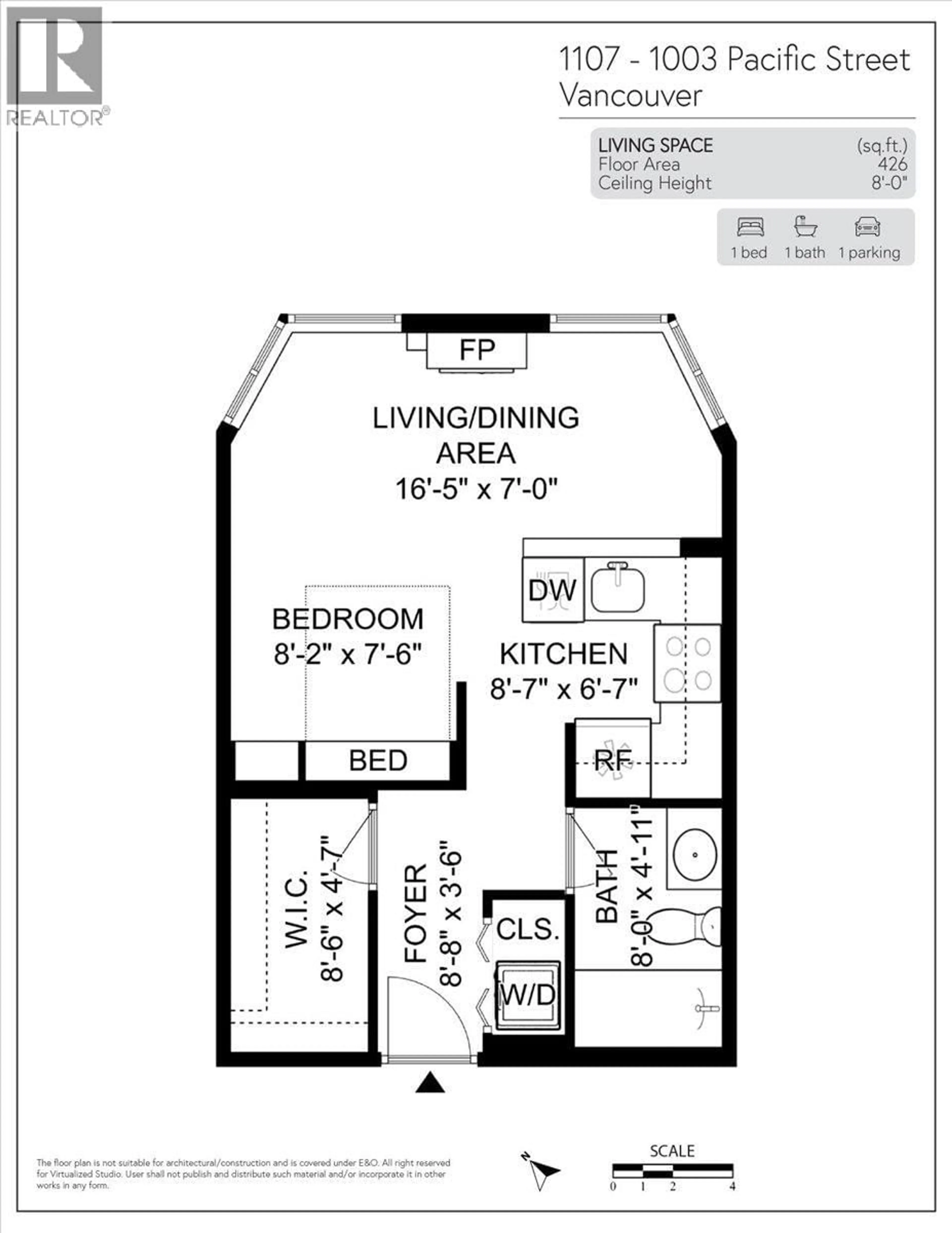 Floor plan for 1107 - 1003 PACIFIC STREET, Vancouver British Columbia V6E4P2