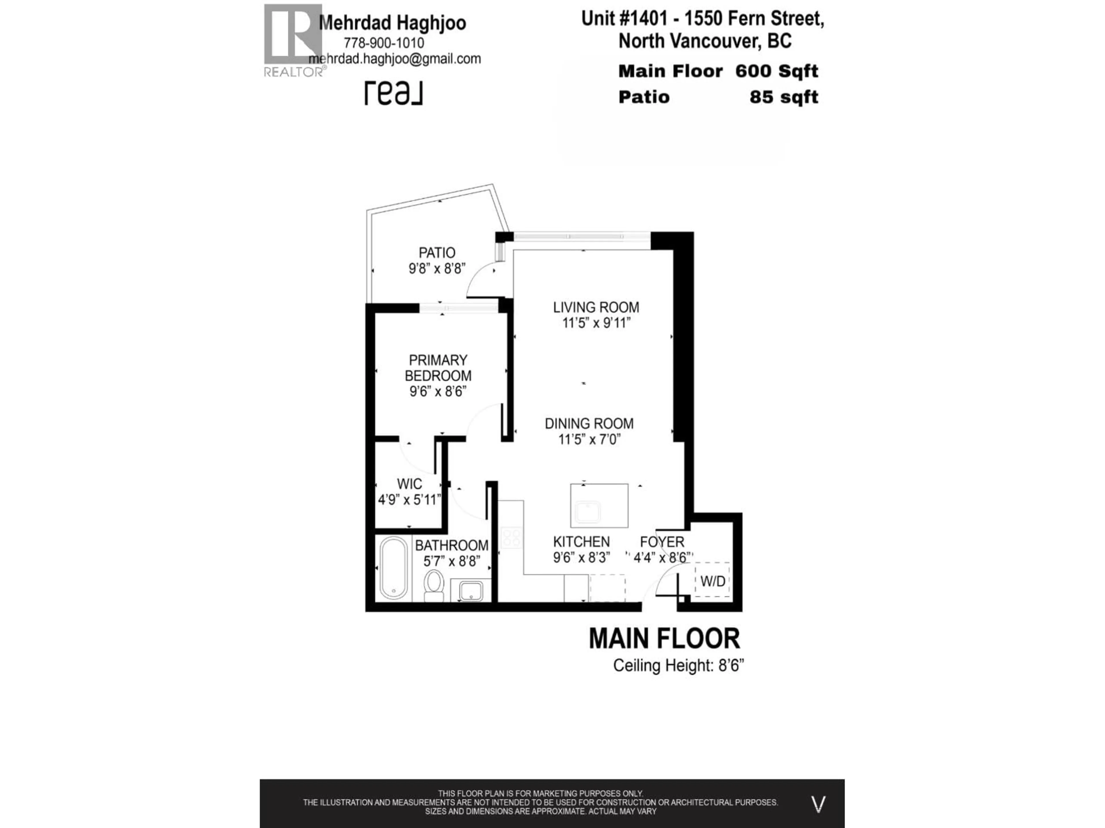 Floor plan for 1401 - 1550 FERN STREET, North Vancouver British Columbia V7J0A9