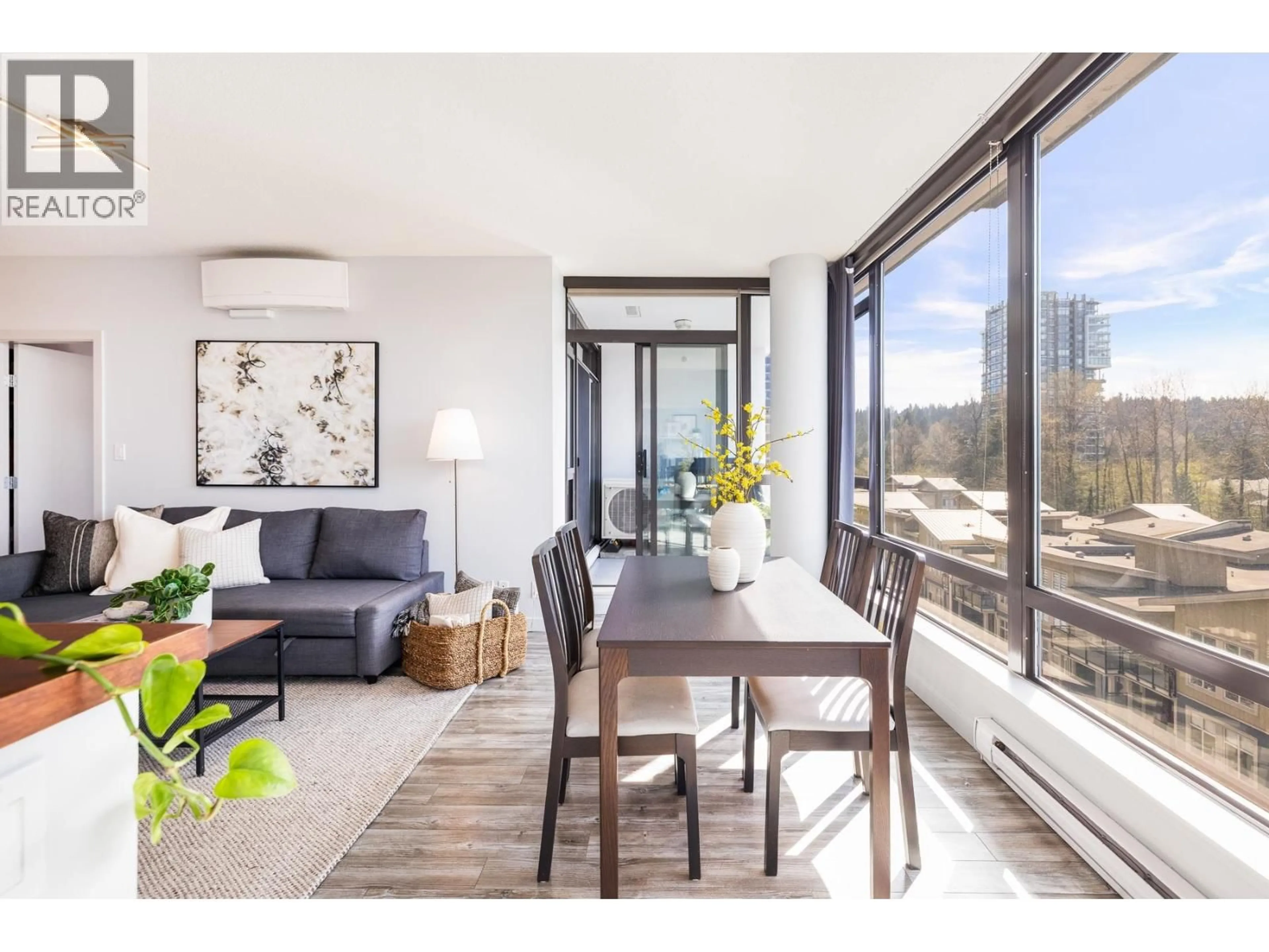 Living room with furniture, wood/laminate floor for 605 - 110 BREW STREET, Port Moody British Columbia V3H0E4