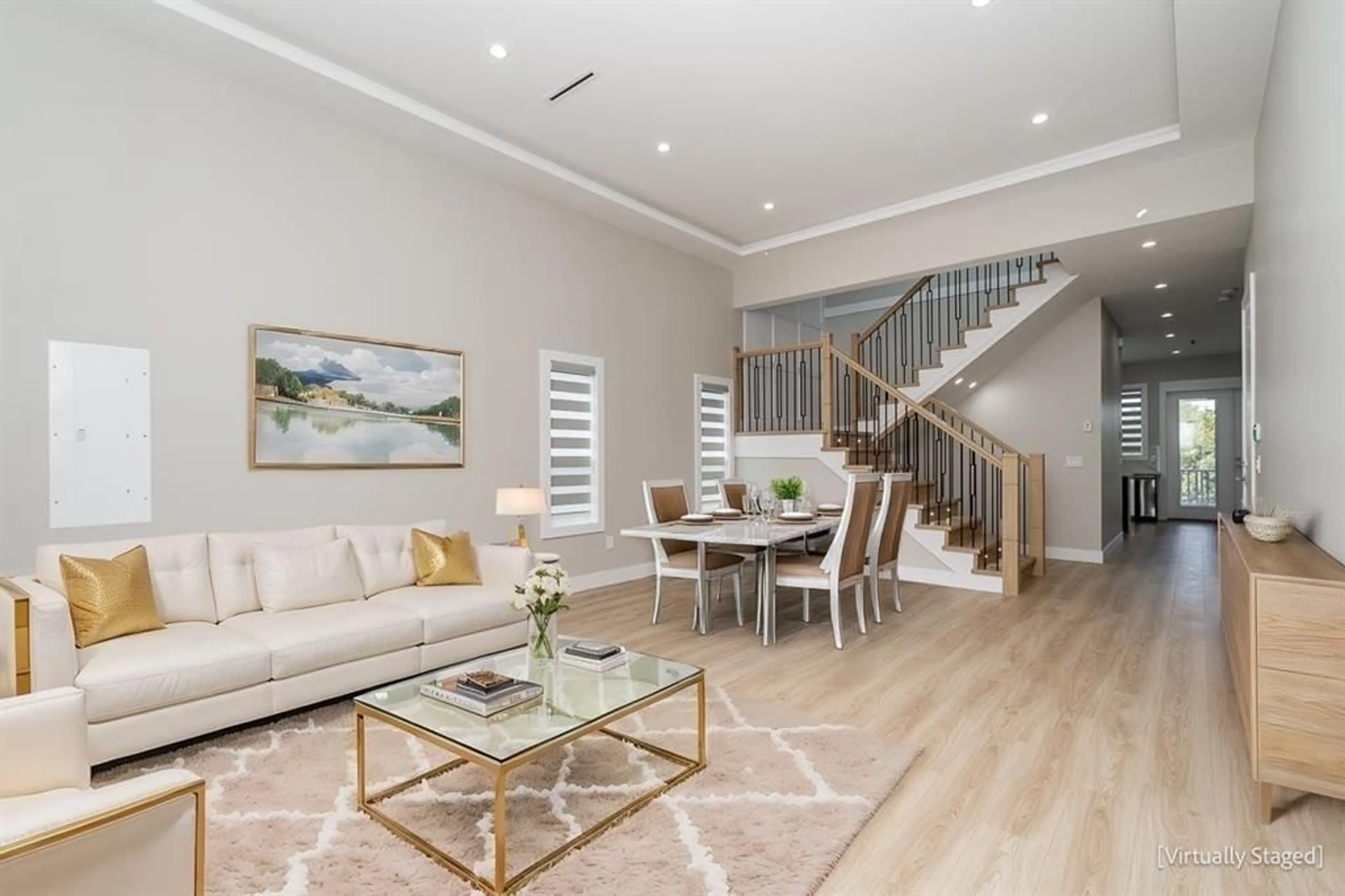 Living room with furniture, wood/laminate floor for 13955 60  A AVENUE, Surrey British Columbia V3X1E1