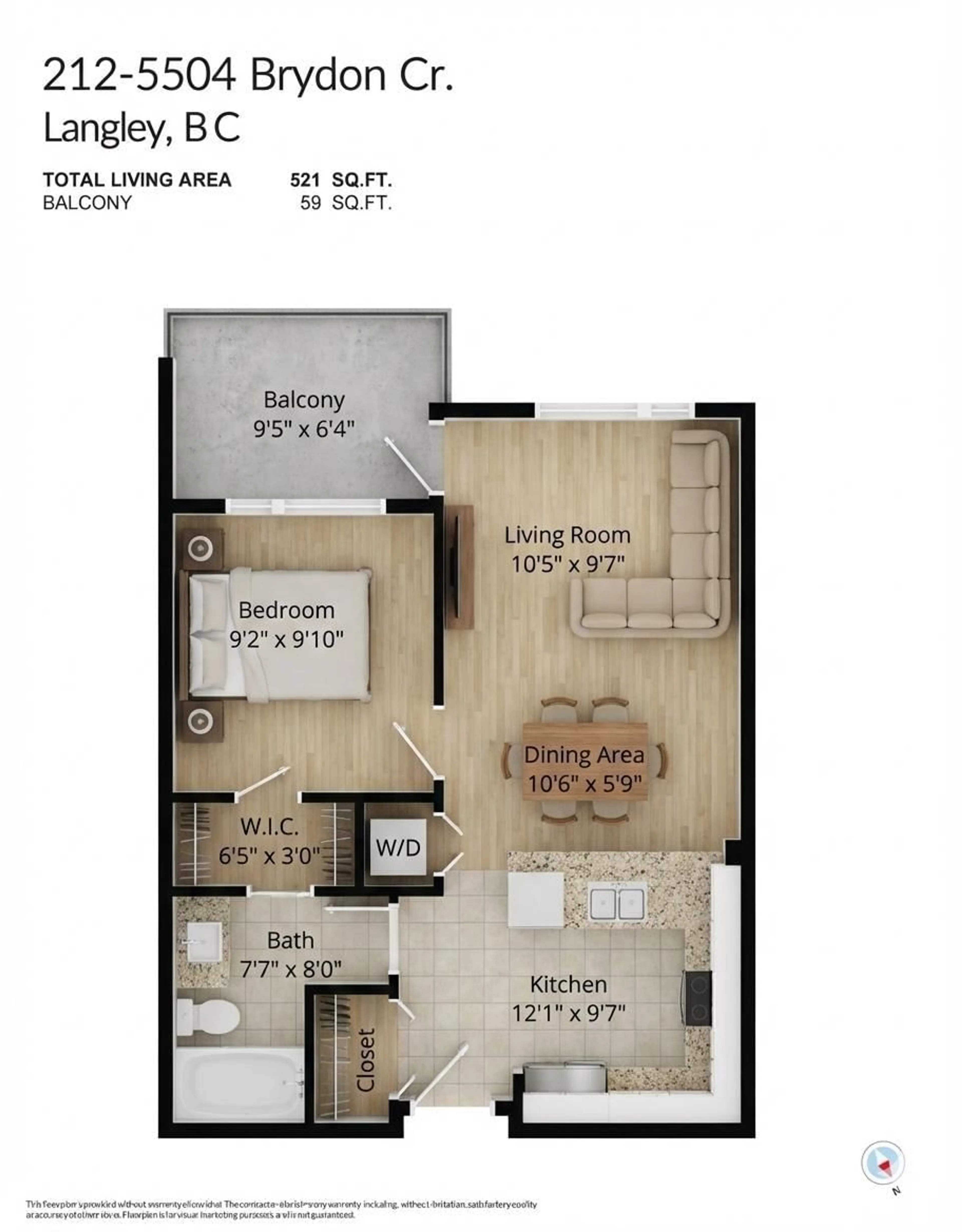 Floor plan for 212 - 5504 BRYDON CRESCENT, Langley British Columbia V3A0R3