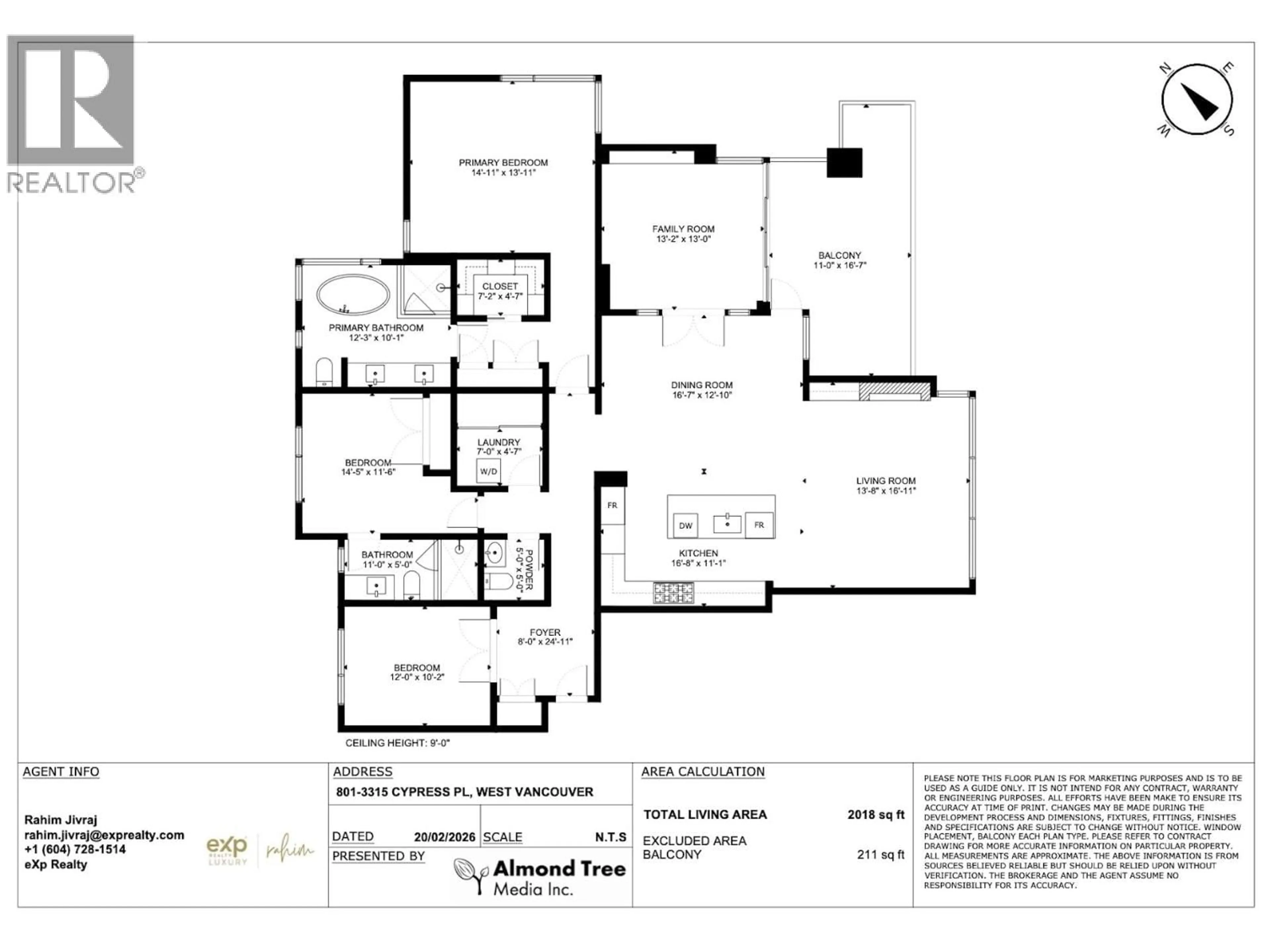 Floor plan for 801 - 3315 CYPRESS PLACE, West Vancouver British Columbia V7S3J7