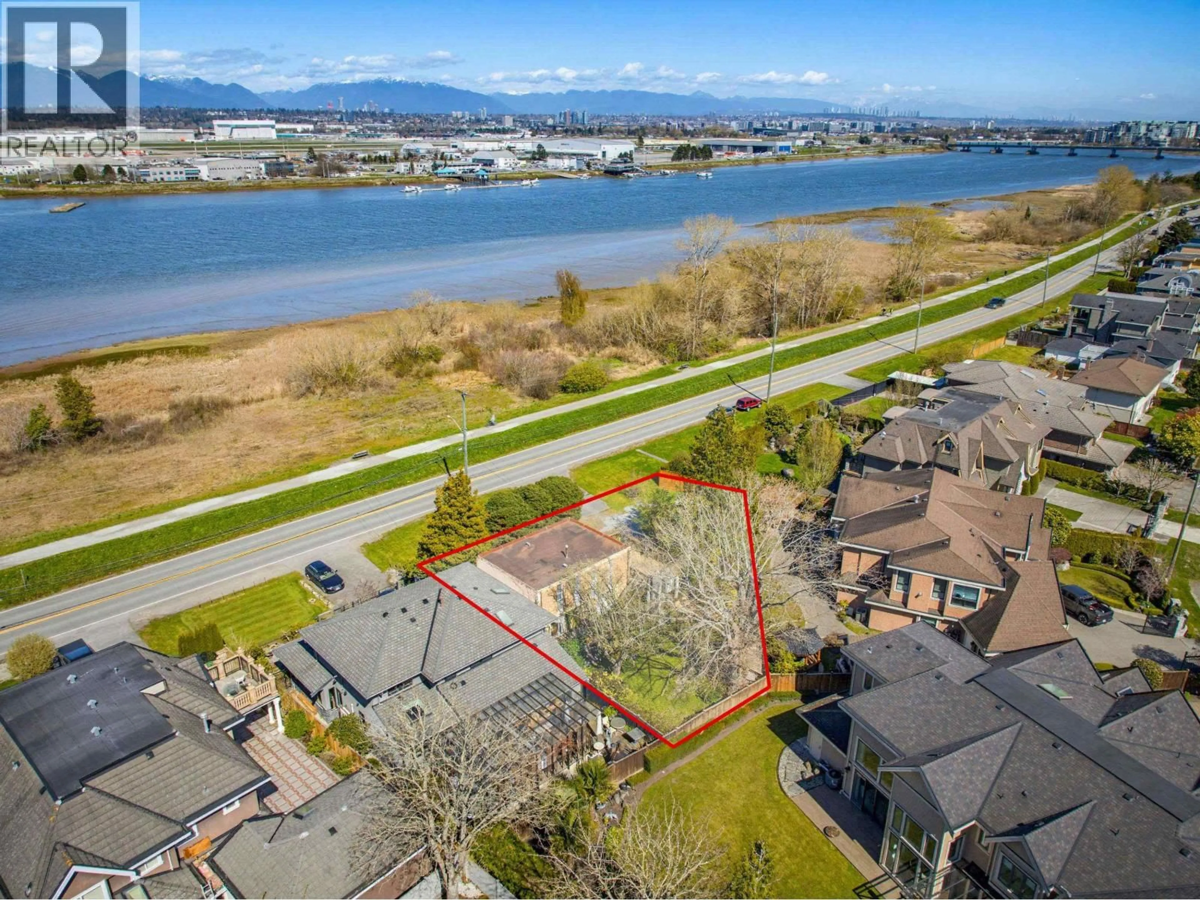 A pic from outside/outdoor area/front of a property/back of a property/a pic from drone, water/lake/river/ocean view for 4440 RIVER ROAD, Richmond British Columbia V7C1A3