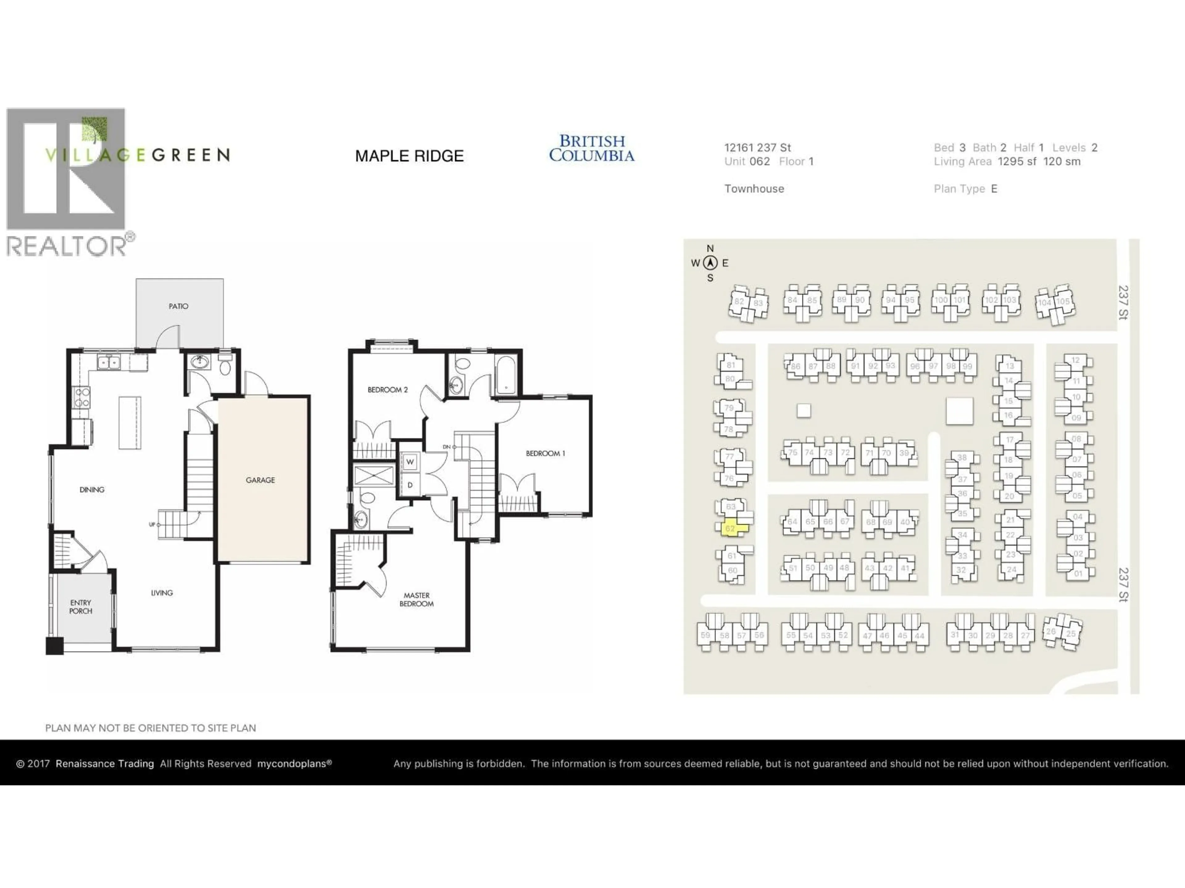 Floor plan for 62 - 12161 237 STREET, Maple Ridge British Columbia V4R0E7