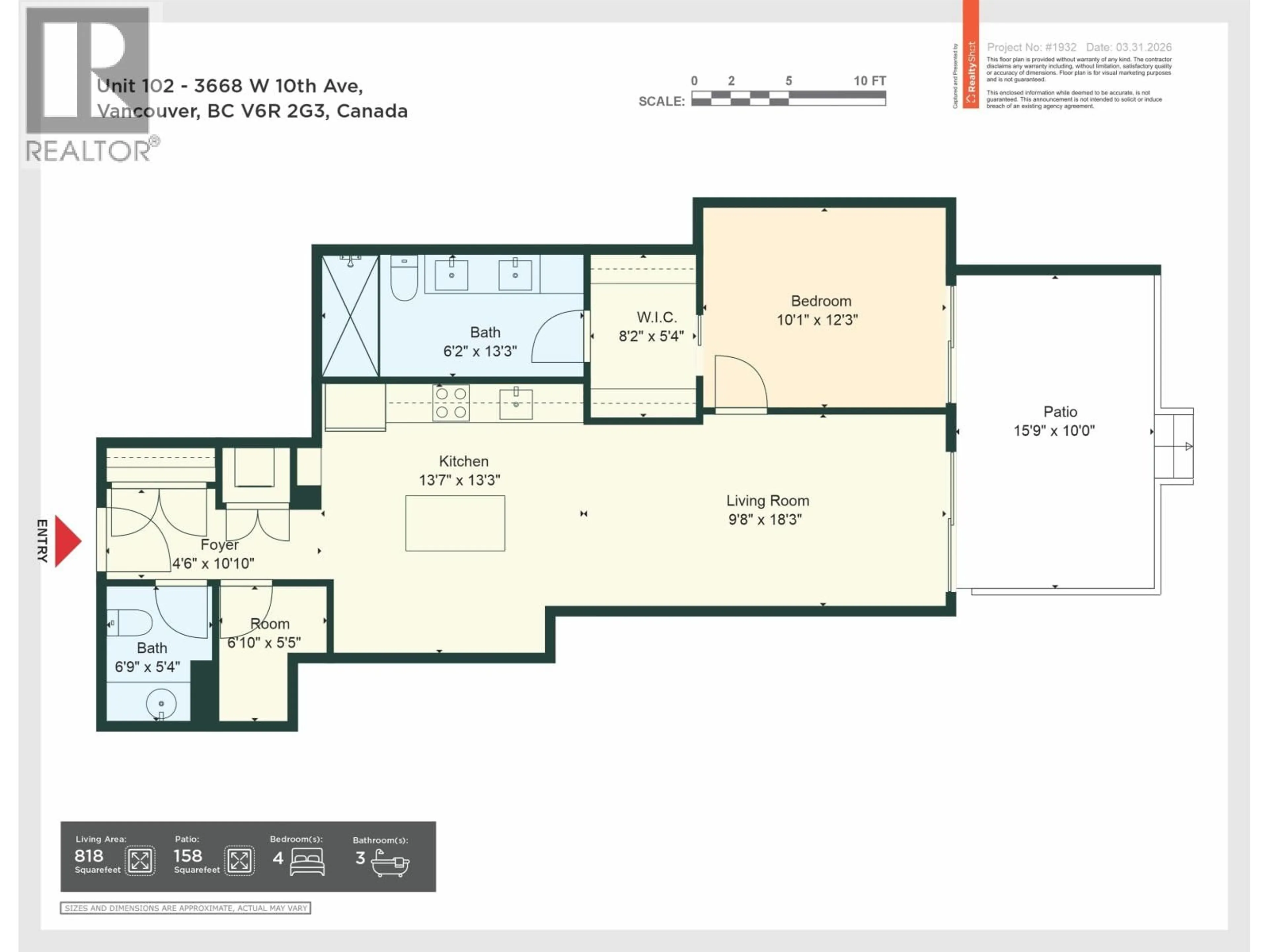 Floor plan for 102 - 3668 10TH AVENUE, Vancouver British Columbia V6R2G3