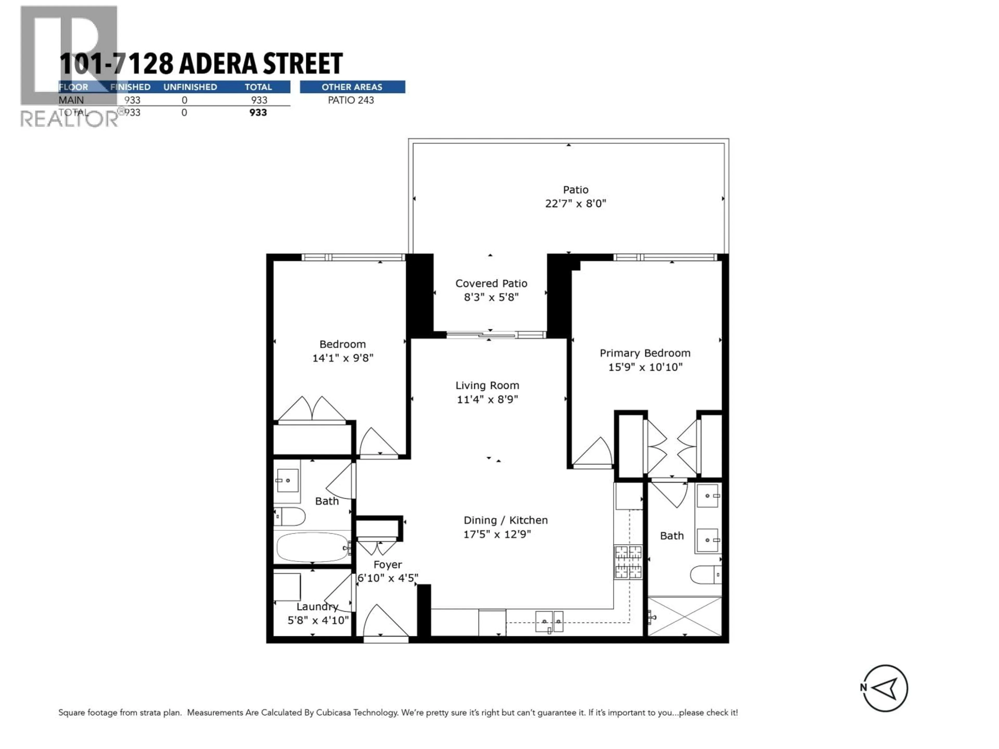 Floor plan for 101 - 7128 ADERA STREET, Vancouver British Columbia V6P0H6