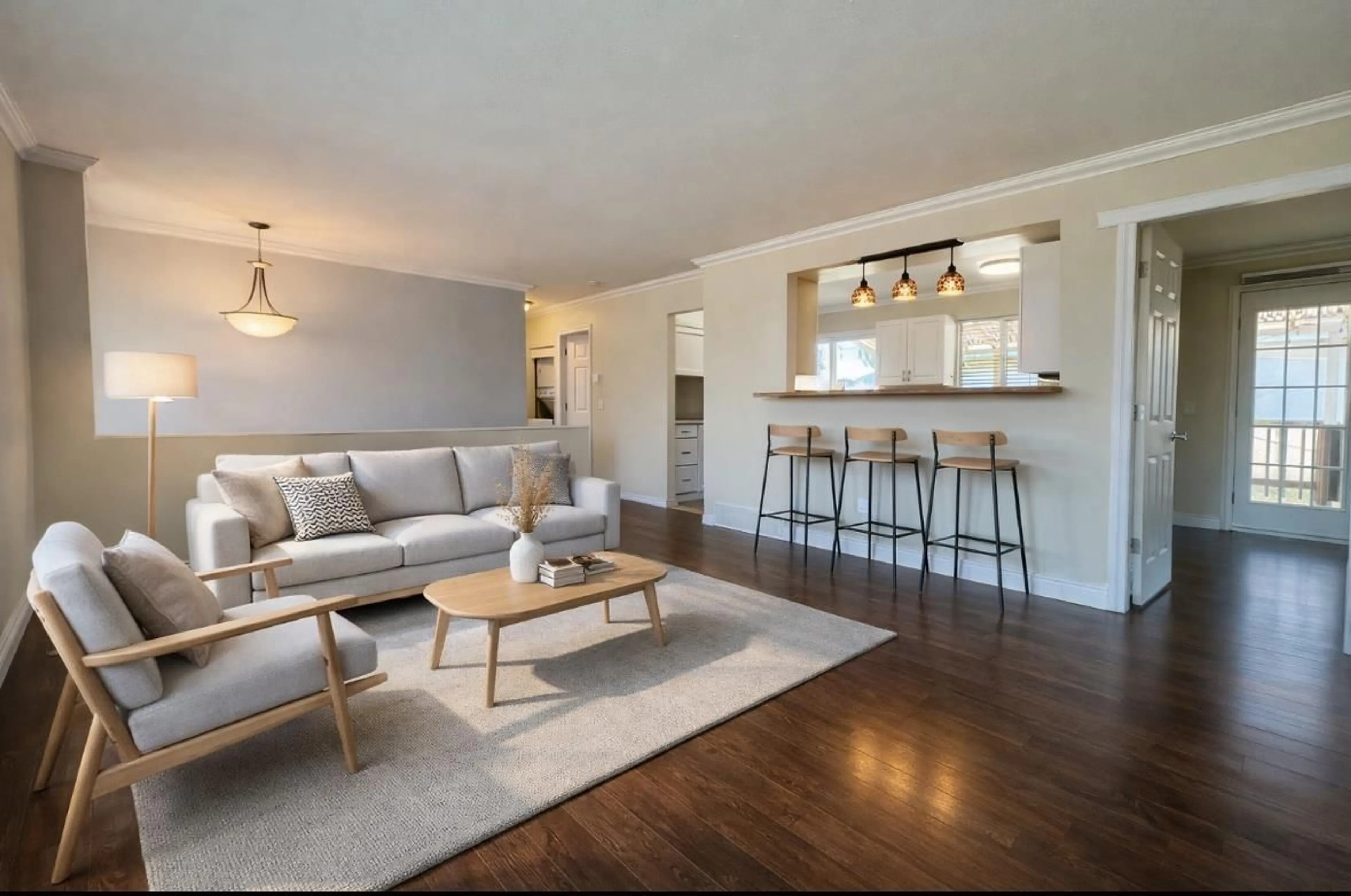 Living room with furniture, wood/laminate floor for 10345 BEVERLEY DRIVE, Chilliwack British Columbia V2P6B2