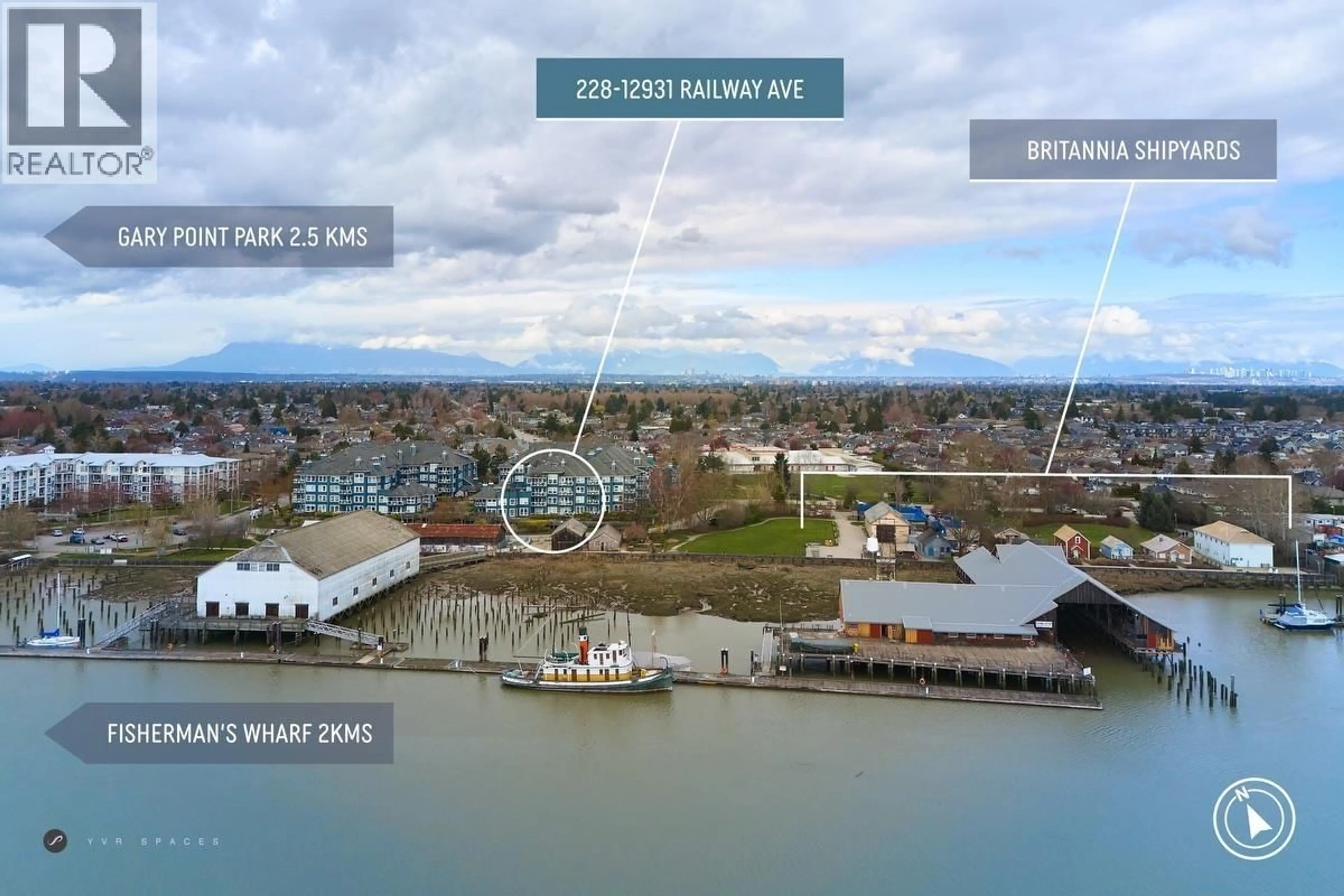 A pic from outside/outdoor area/front of a property/back of a property/a pic from drone, water/lake/river/ocean view for 228 - 12931 RAILWAY AVENUE, Richmond British Columbia V7E6M5