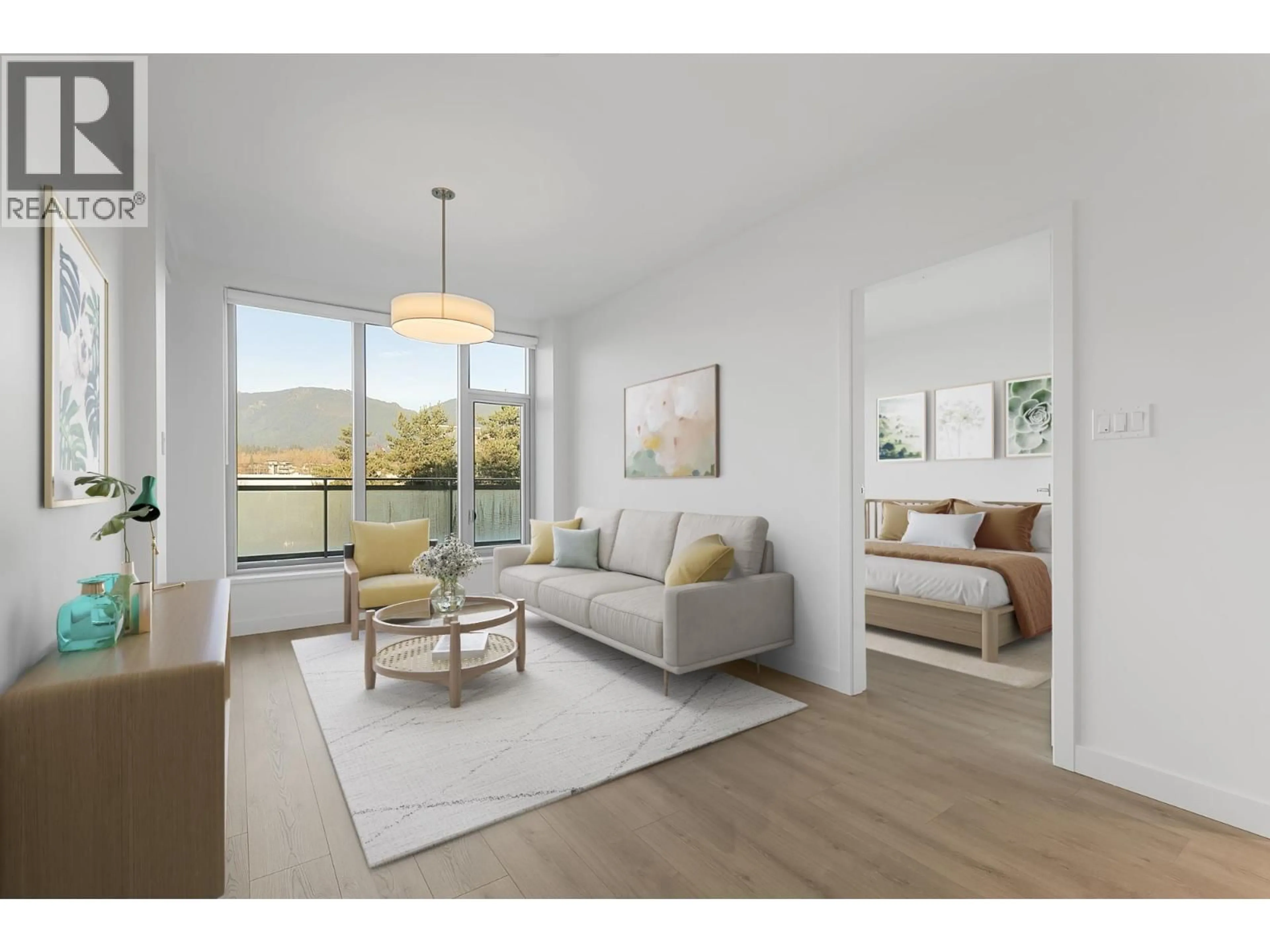 Living room with furniture, wood/laminate floor for 307 - 755 HARBOURSIDE DRIVE, West Vancouver British Columbia V7P0G1