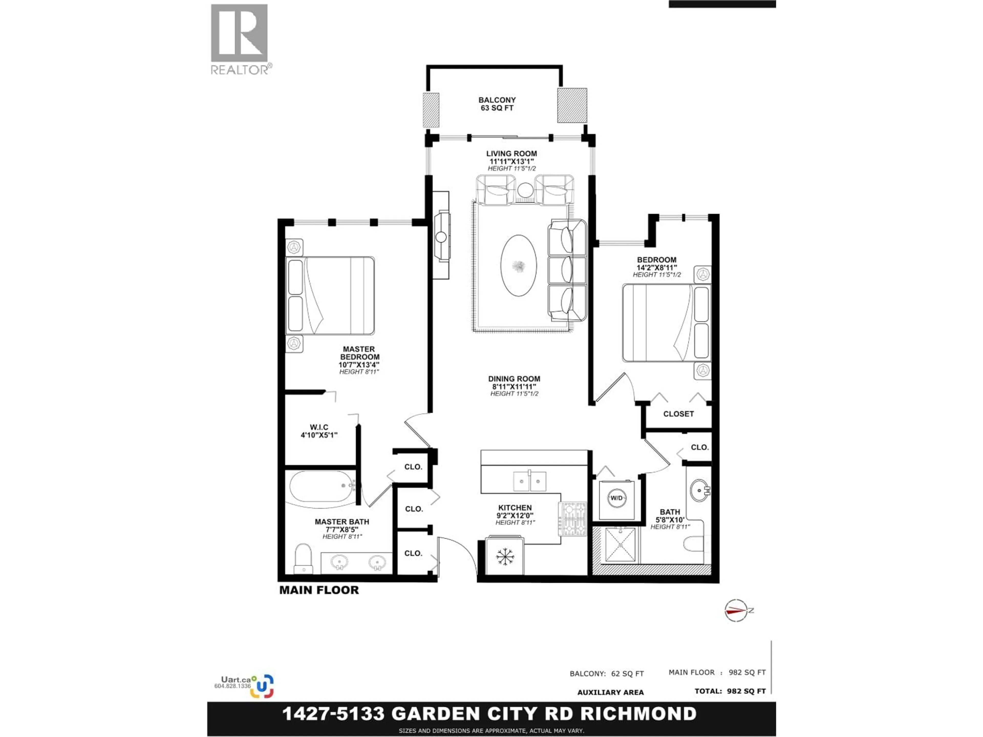 Floor plan for 1427 - 5133 GARDEN CITY ROAD, Richmond British Columbia V6X4H9