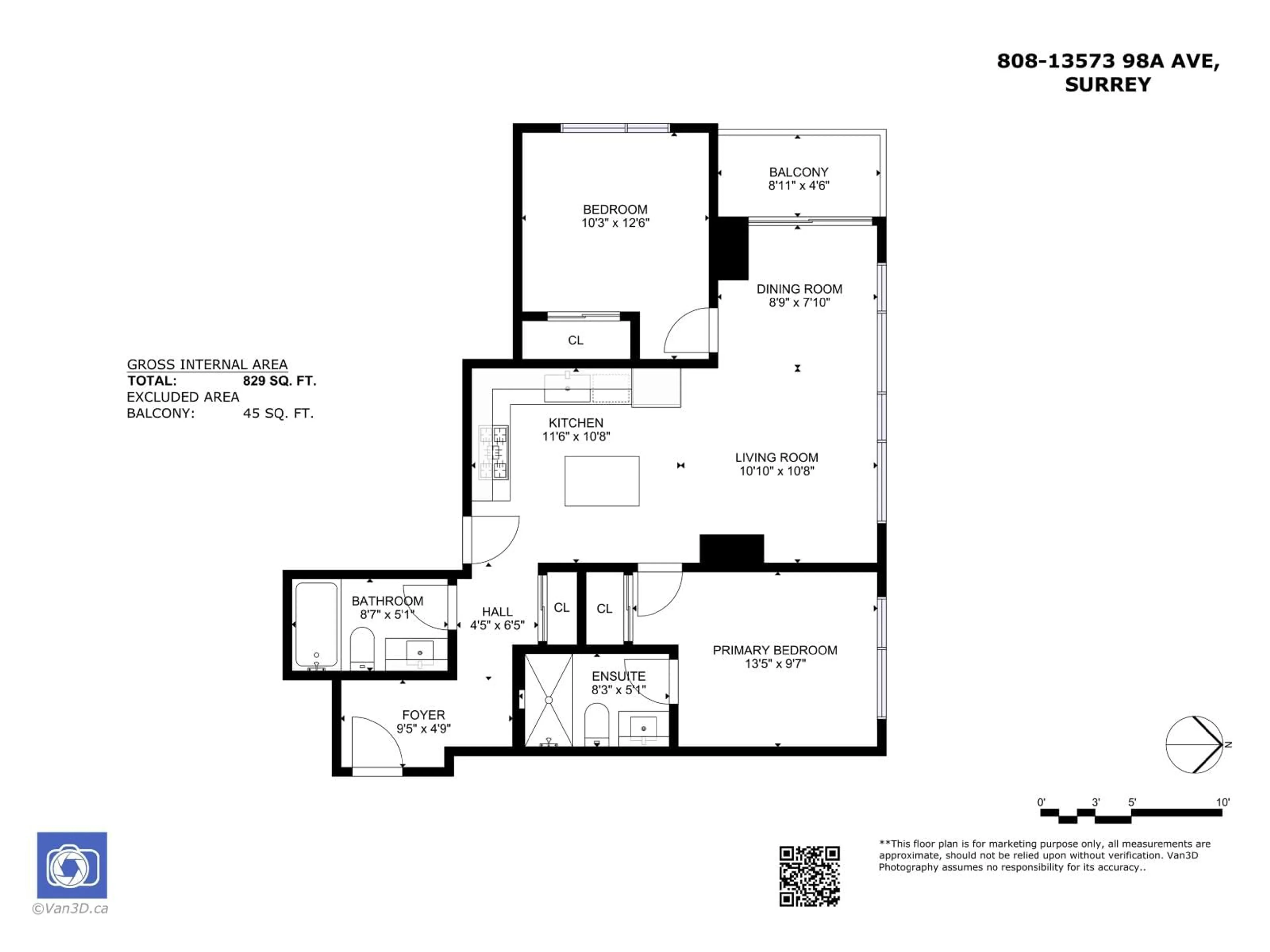 Floor plan for 808 - 13573 98A AVENUE, Surrey British Columbia V3T4A4