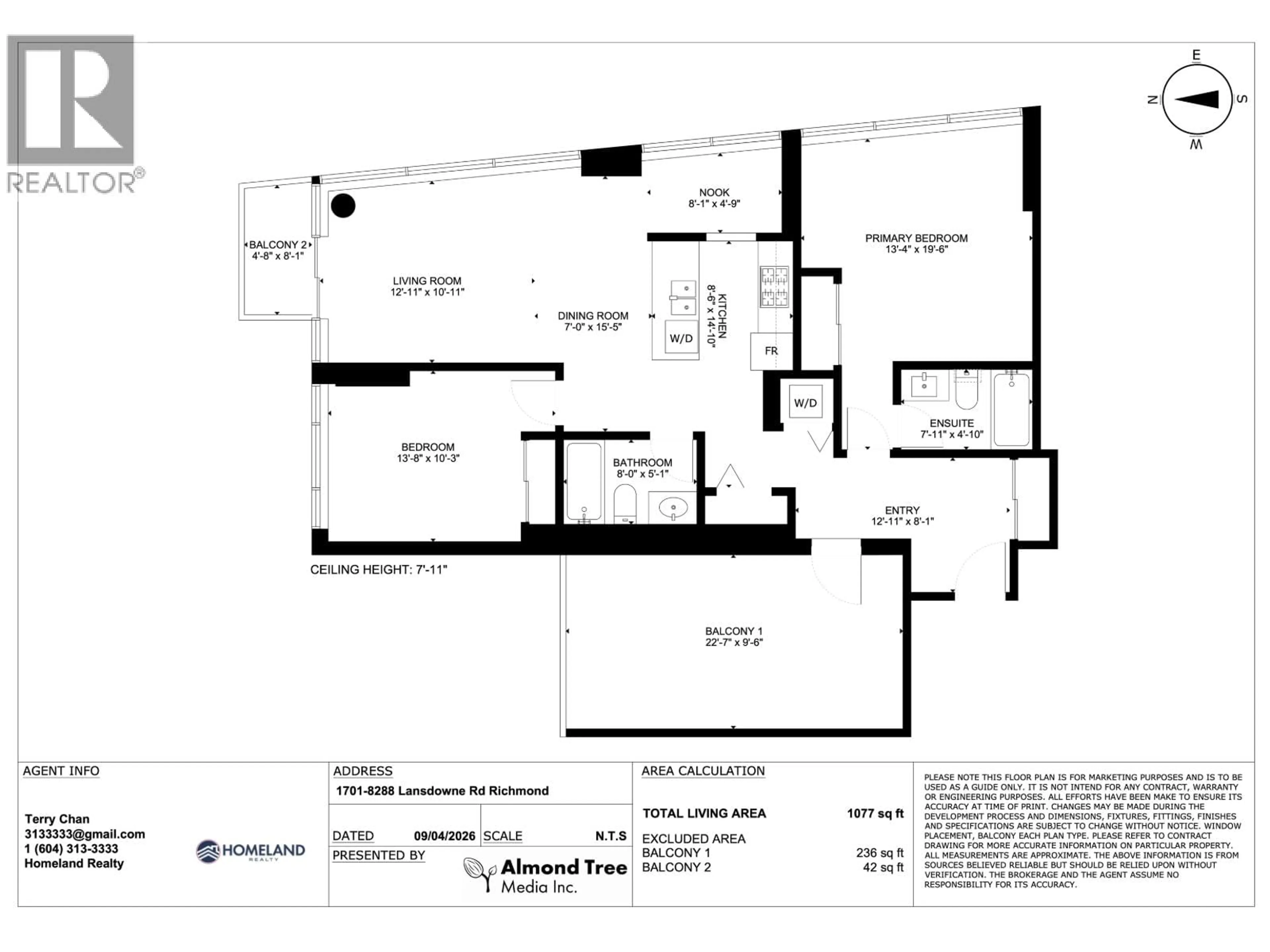 Floor plan for 1701 - 8288 LANSDOWNE ROAD, Richmond British Columbia V6X0B3