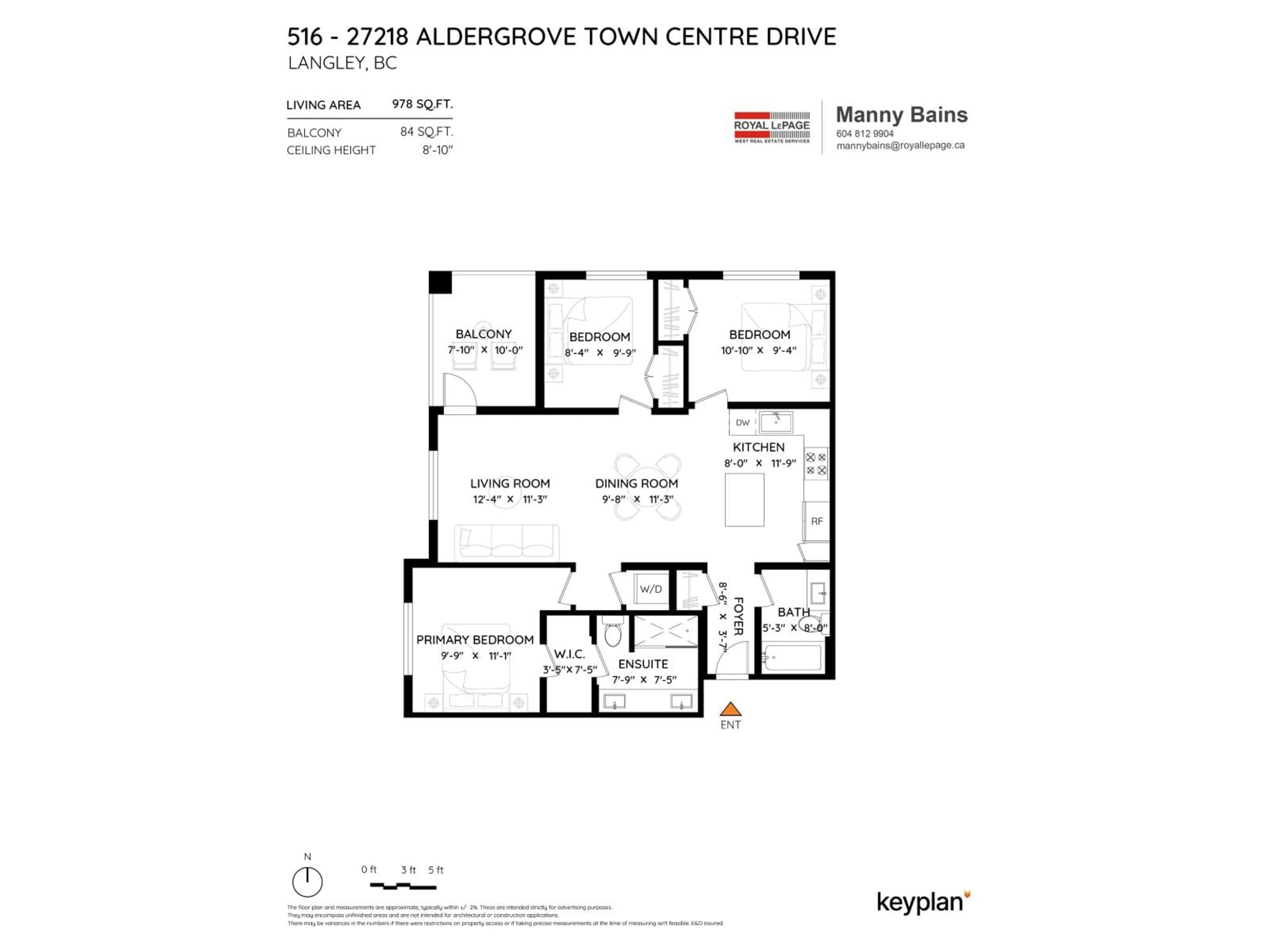 Floor plan for 516 - 27218 ALDERGROVE TOWN CENTER DRIVE, Langley British Columbia V4W0E4