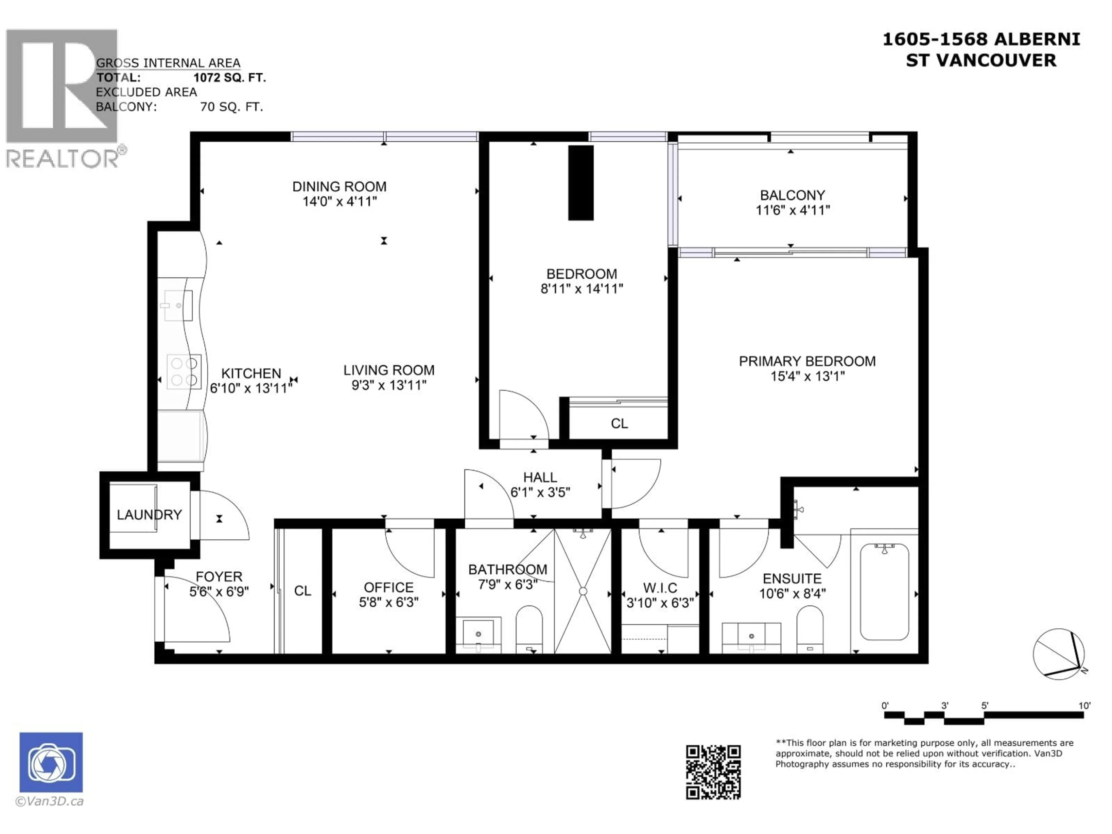 Floor plan for 1605 - 1568 ALBERNI STREET, Vancouver British Columbia V6G0E3