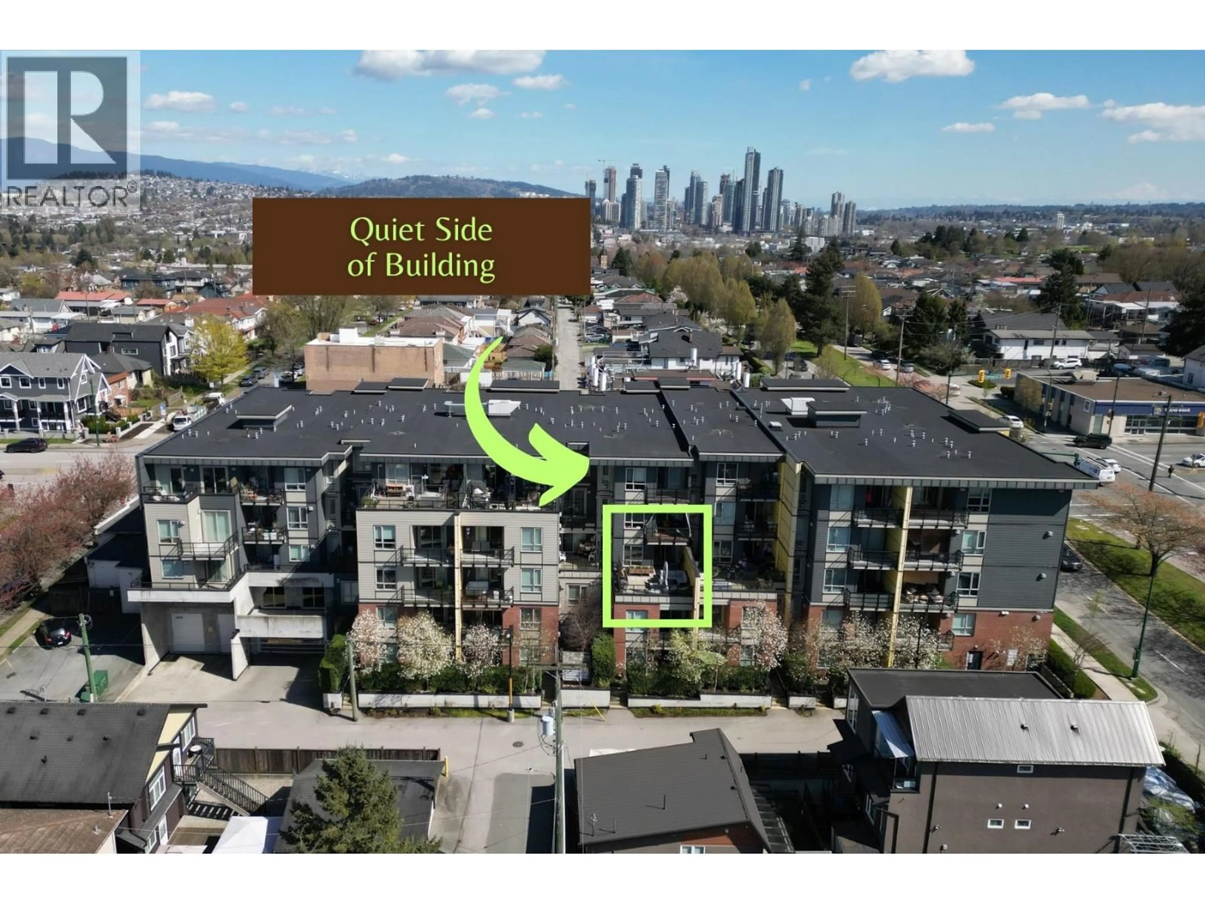 A pic from outside/outdoor area/front of a property/back of a property/a pic from drone, city buildings view from balcony for 205 - 2889 1ST AVENUE, Vancouver British Columbia V5M0G2