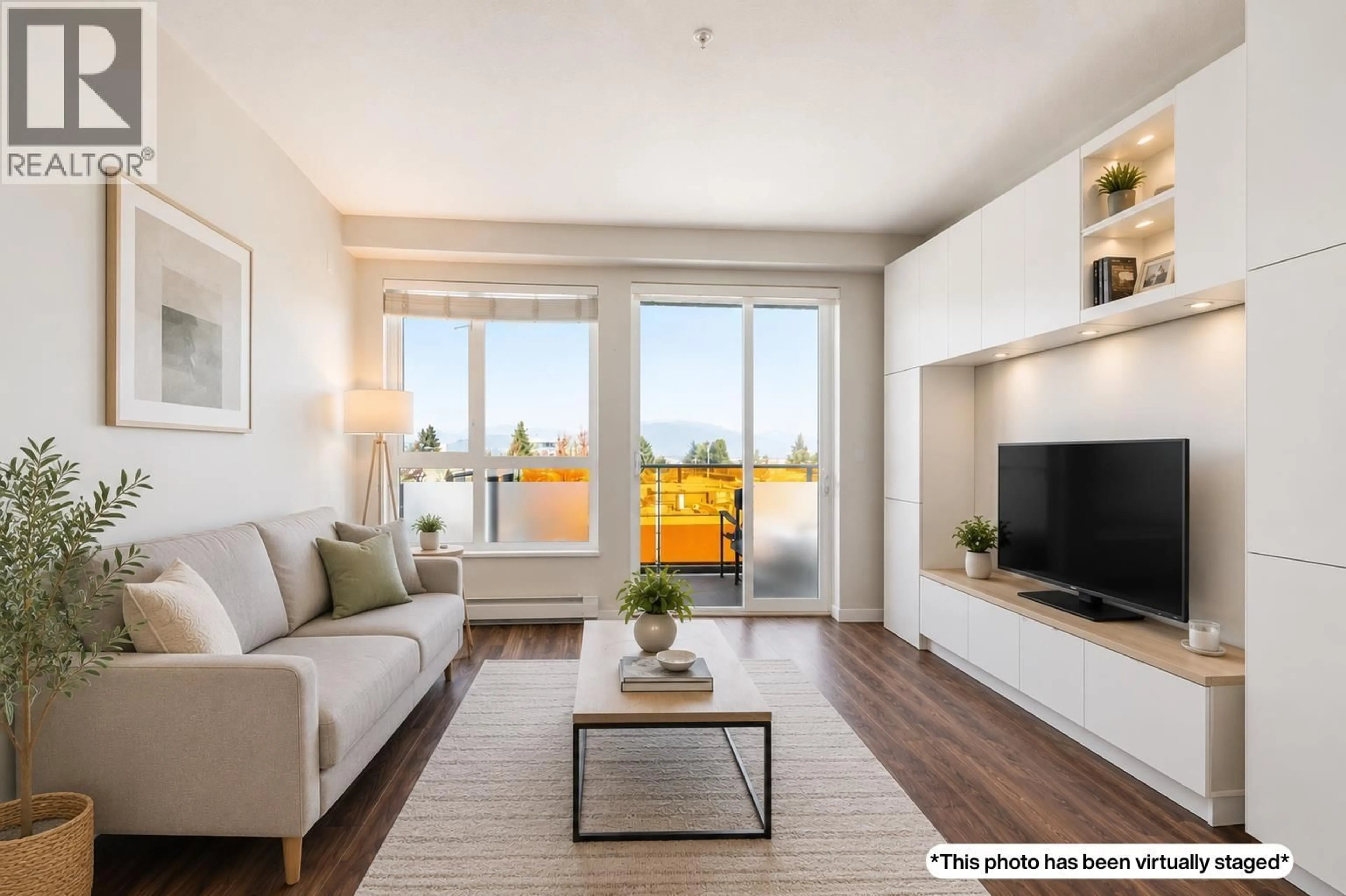 Living room with furniture, wood/laminate floor for 311 - 5388 GRIMMER STREET, Burnaby British Columbia V5H0B9