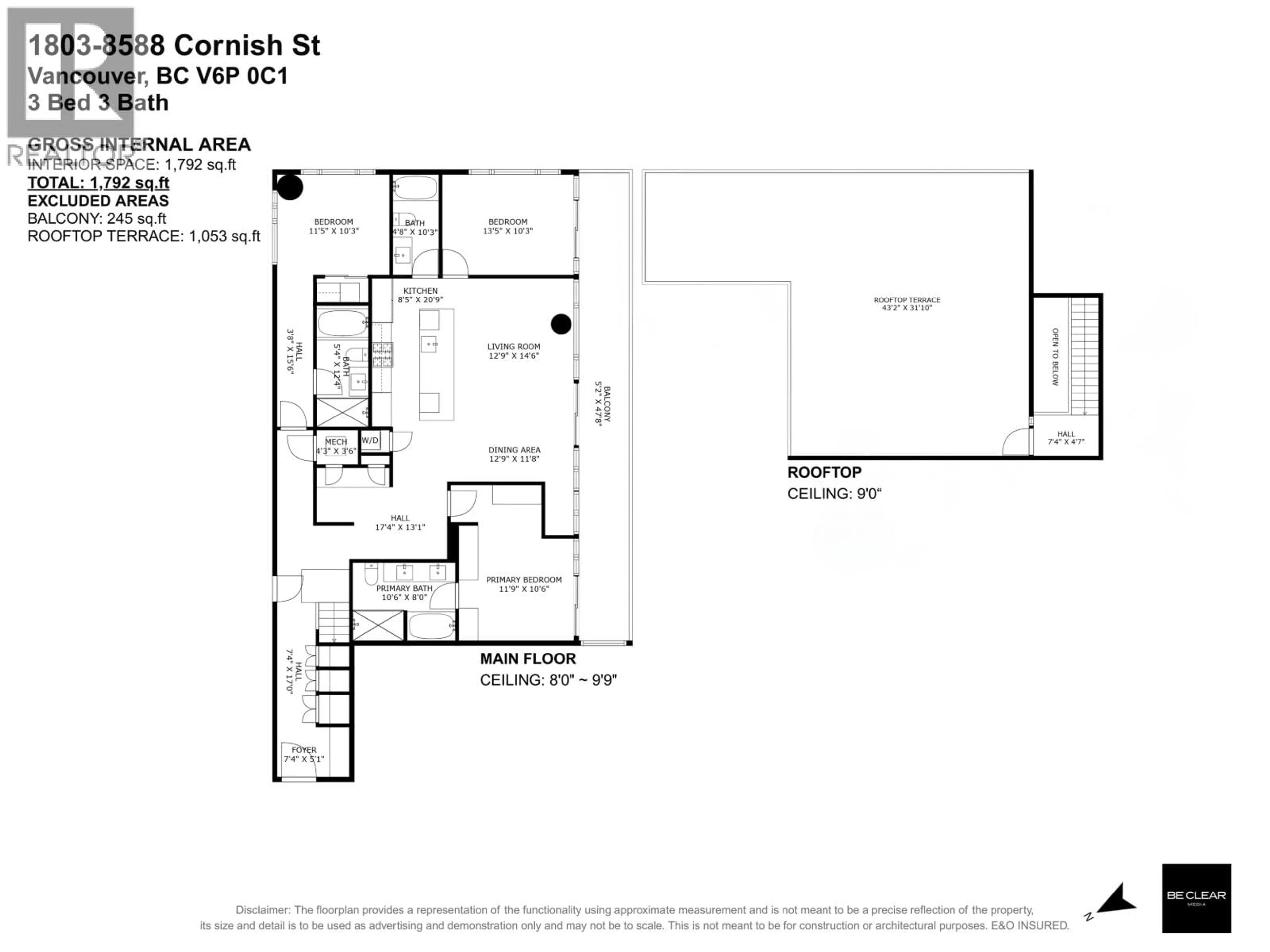 Floor plan for 1803 - 8588 CORNISH STREET, Vancouver British Columbia V6P0C1