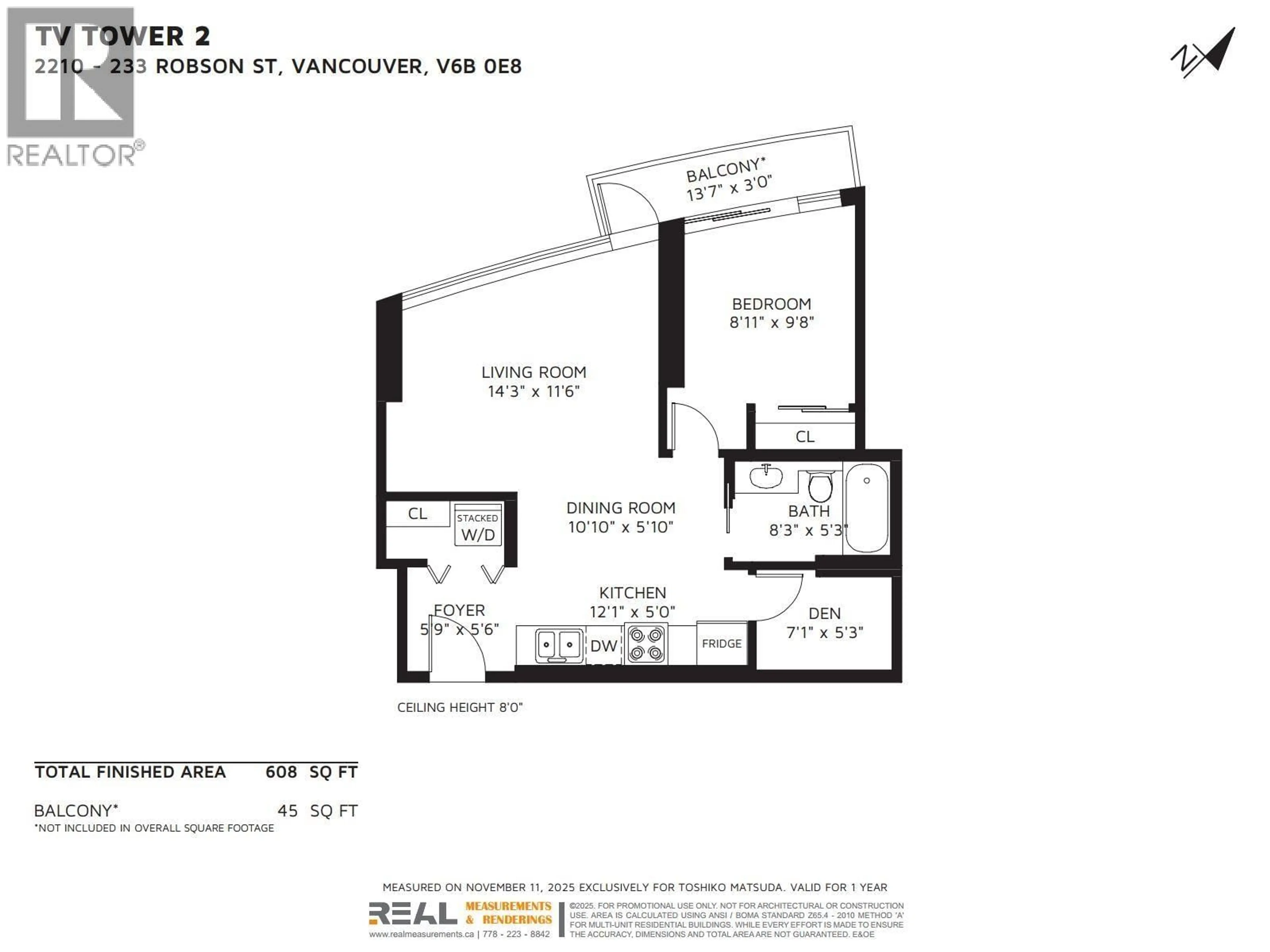 Floor plan for 2210 - 233 ROBSON STREET, Vancouver British Columbia V6B0E8