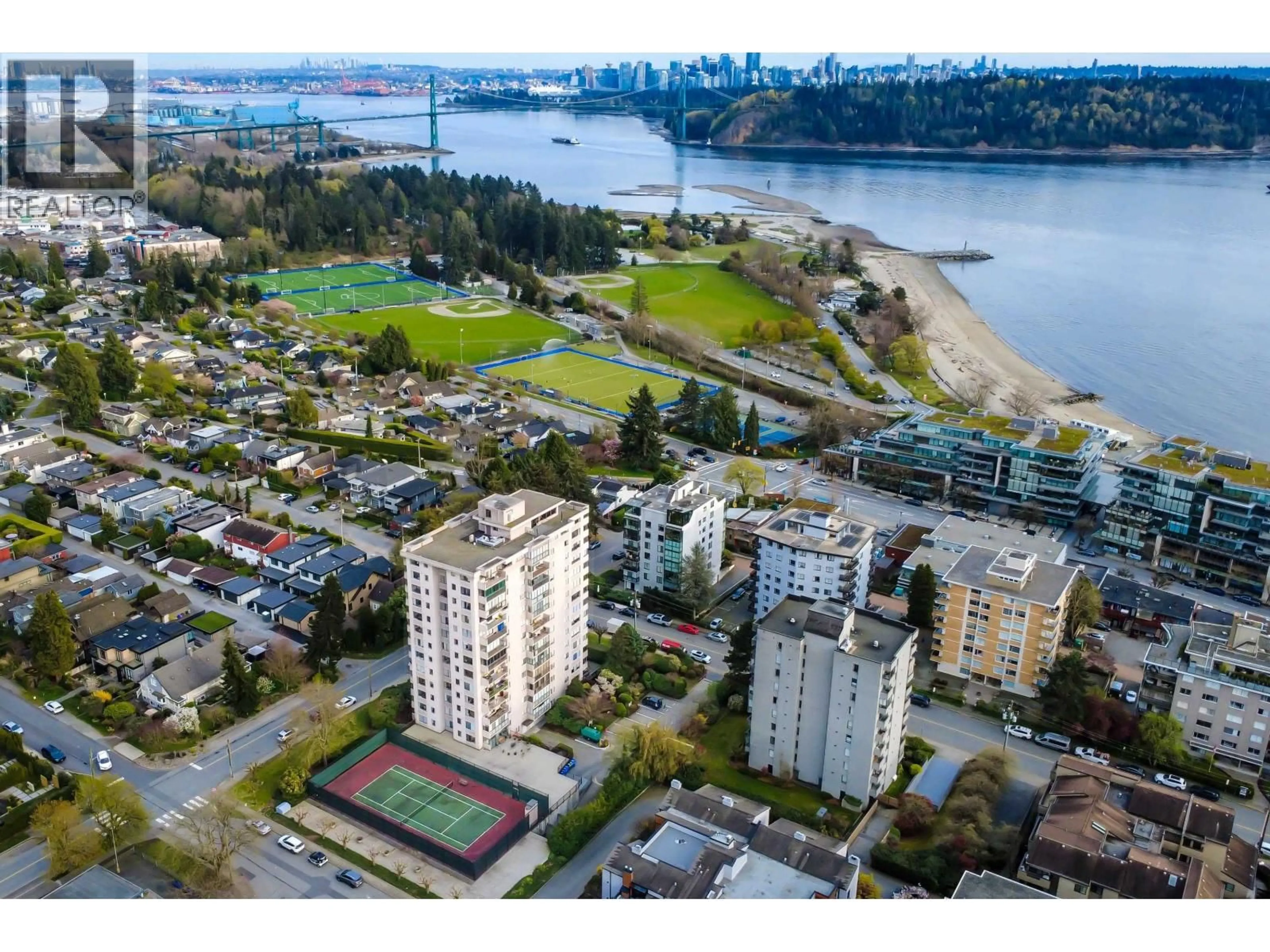 A pic from outside/outdoor area/front of a property/back of a property/a pic from drone, water/lake/river/ocean view for 1101 - 555 13 STREET, West Vancouver British Columbia V7T2N8