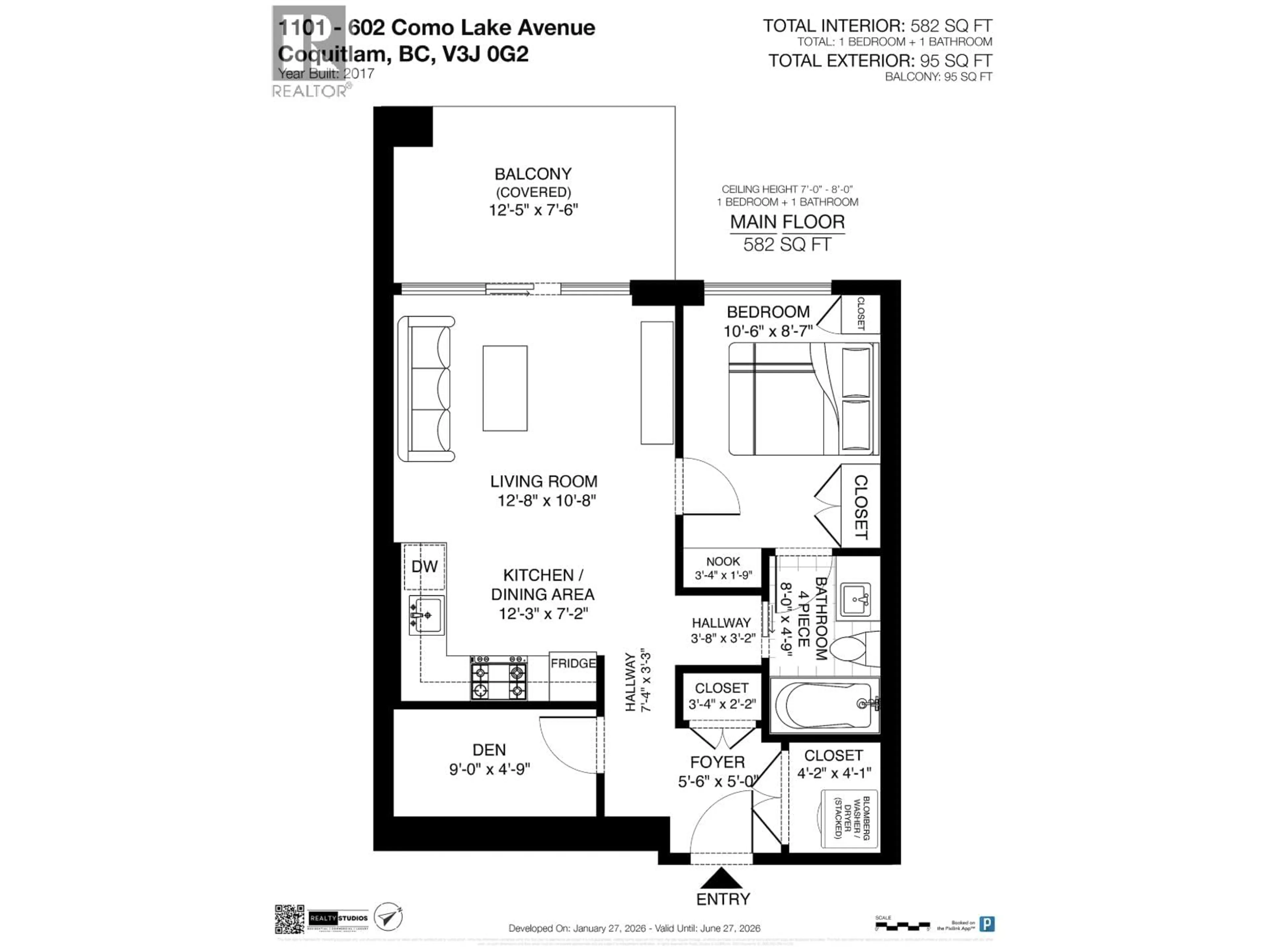 Floor plan for 1101 - 602 COMO LAKE AVENUE, Coquitlam British Columbia V3J0G2