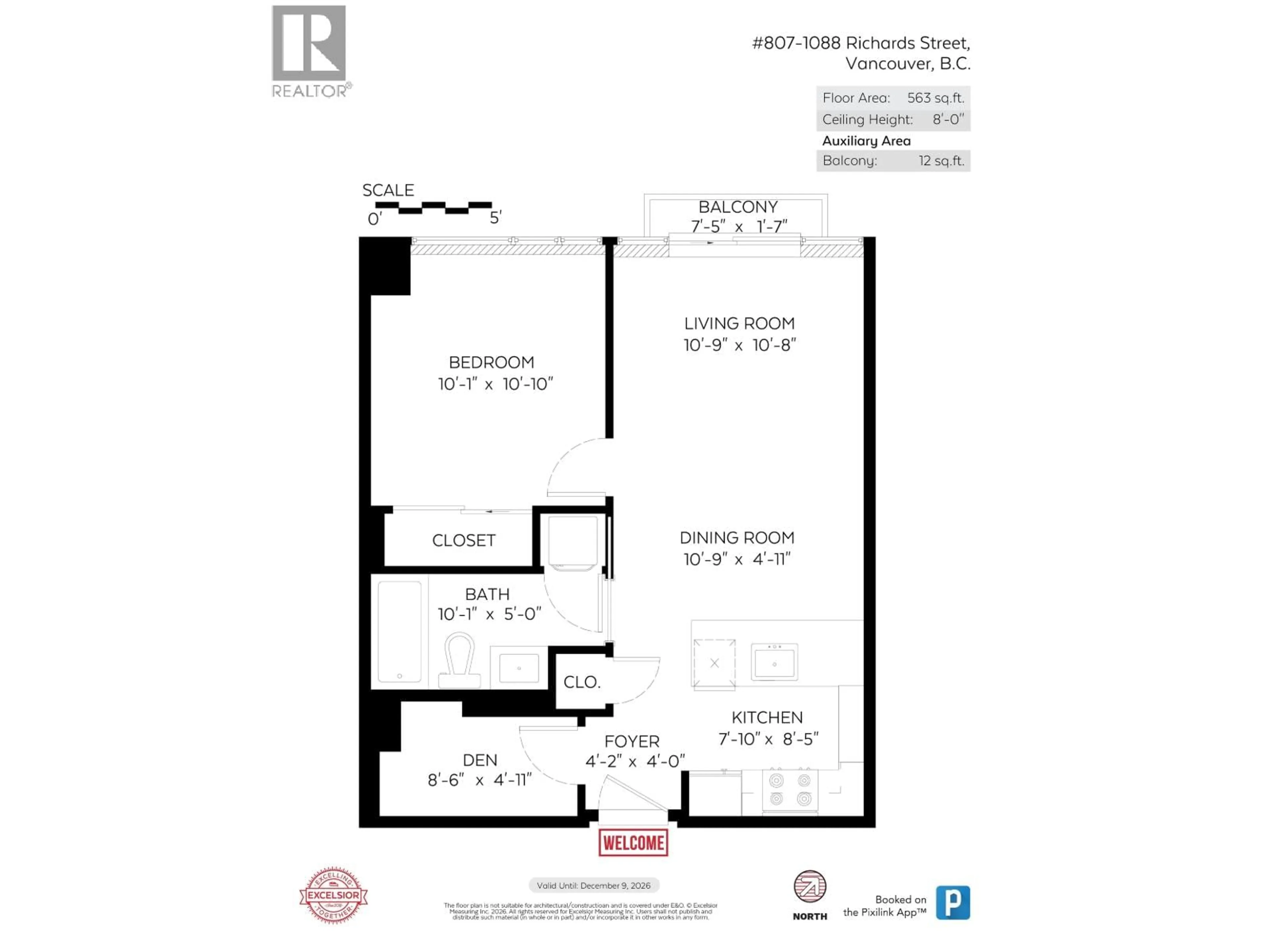 Floor plan for 807 - 1088 RICHARDS STREET, Vancouver British Columbia V6B0J8