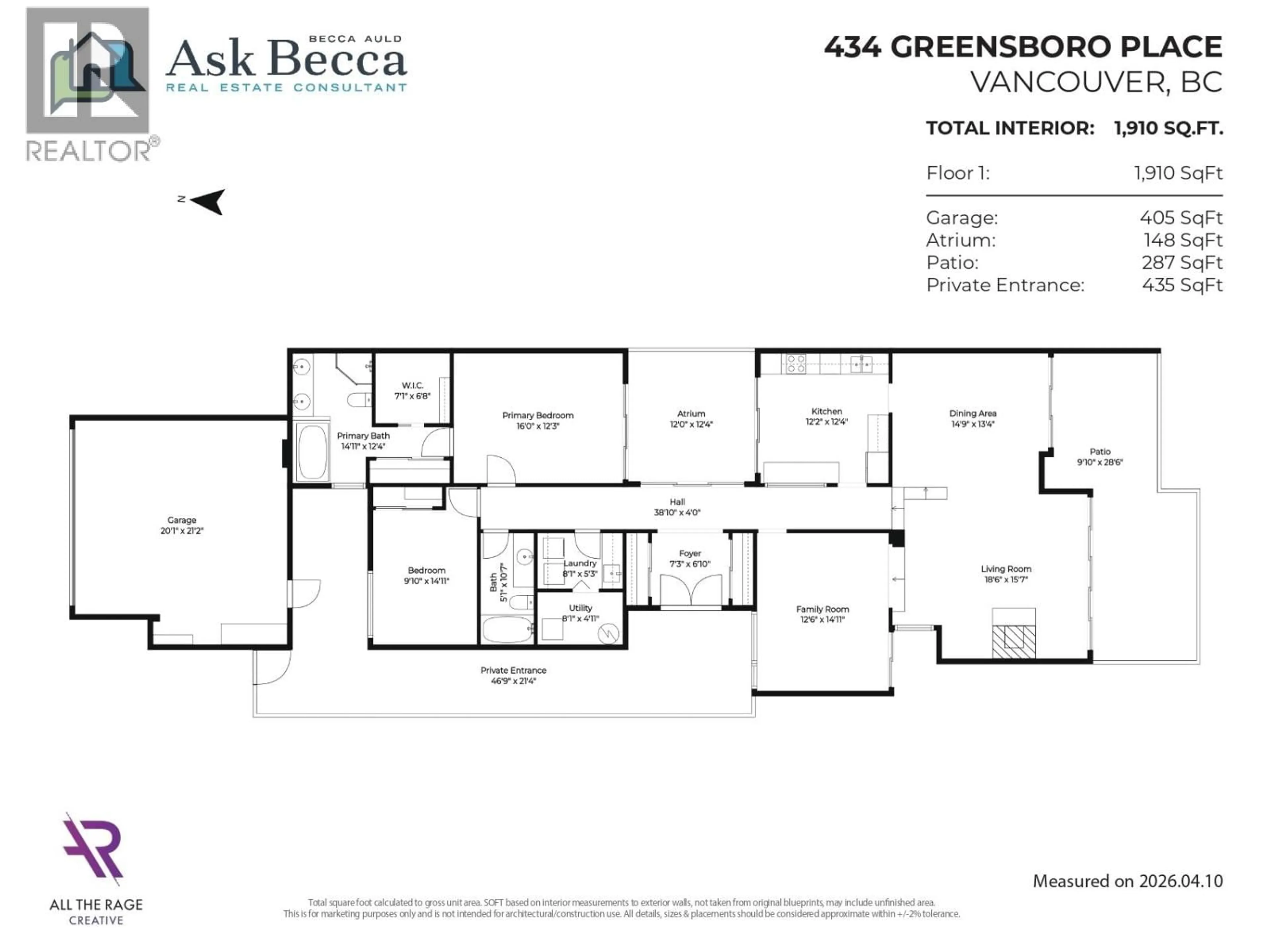 Floor plan for 434 GREENSBORO PLACE, Vancouver British Columbia V5X4M4
