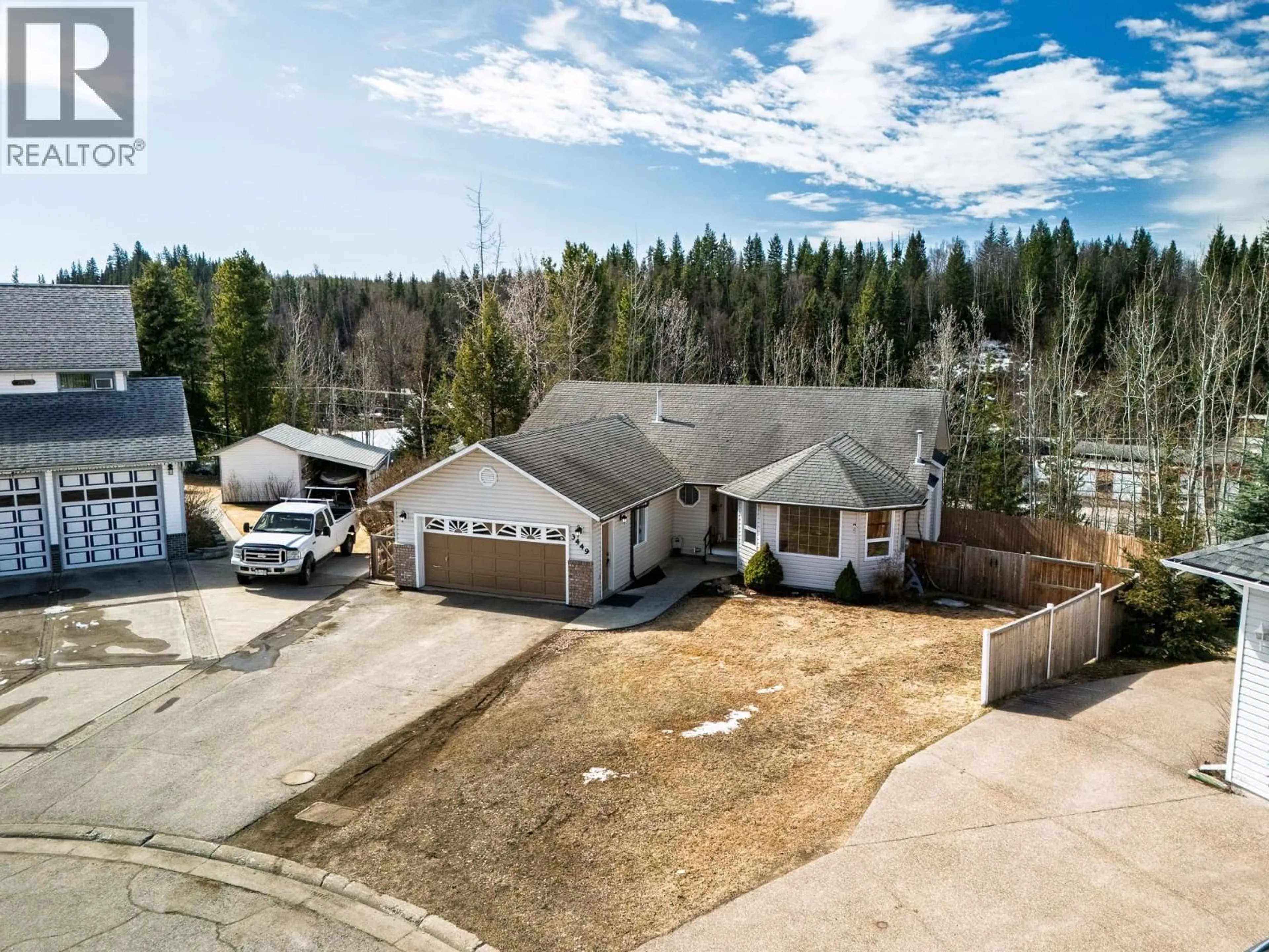 A pic from outside/outdoor area/front of a property/back of a property/a pic from drone, street for 3449 CLEARWOOD PLACE, Prince George British Columbia V2K4R1