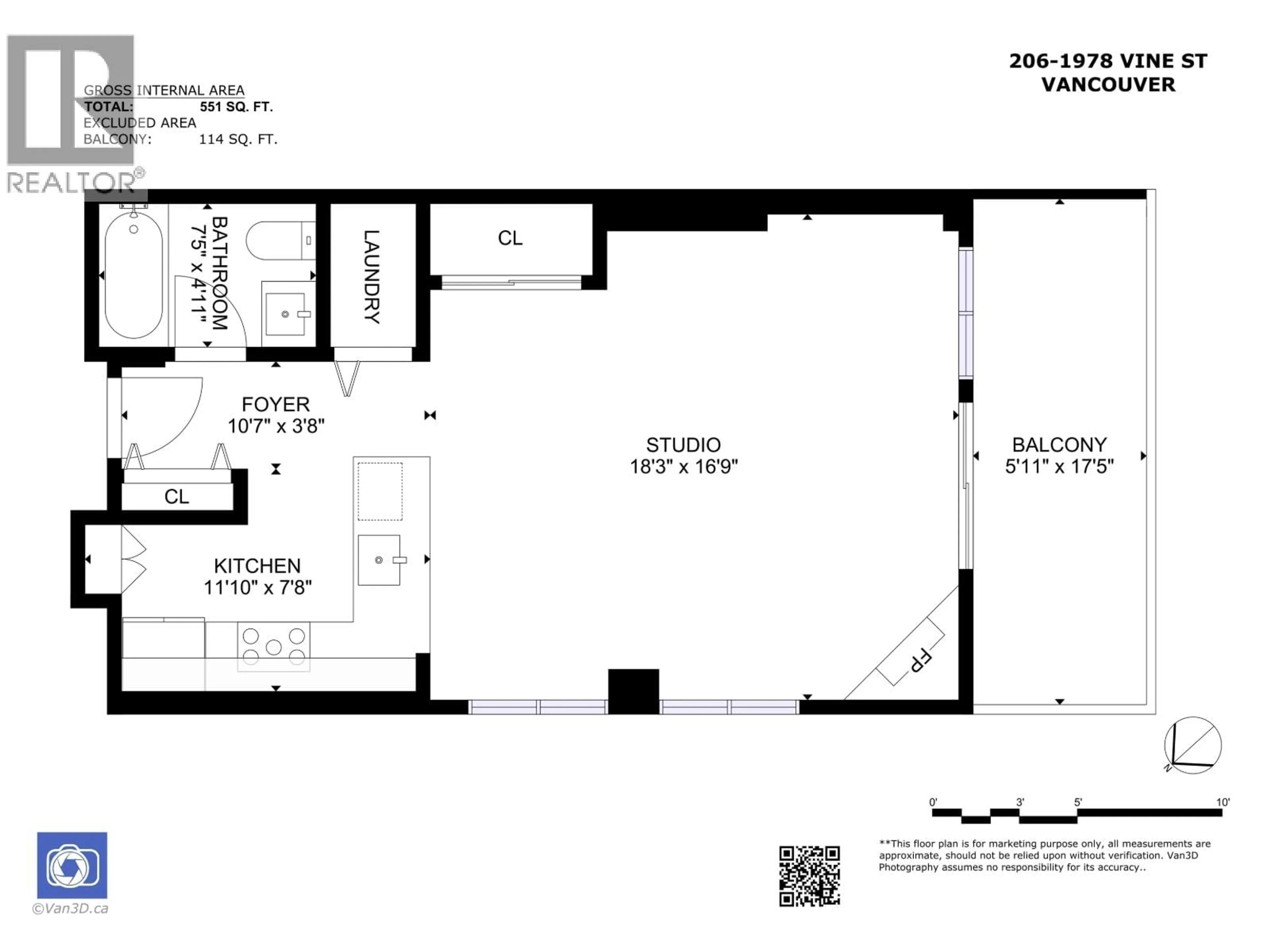 Floor plan for 206 - 1978 VINE STREET, Vancouver British Columbia V6K4S1