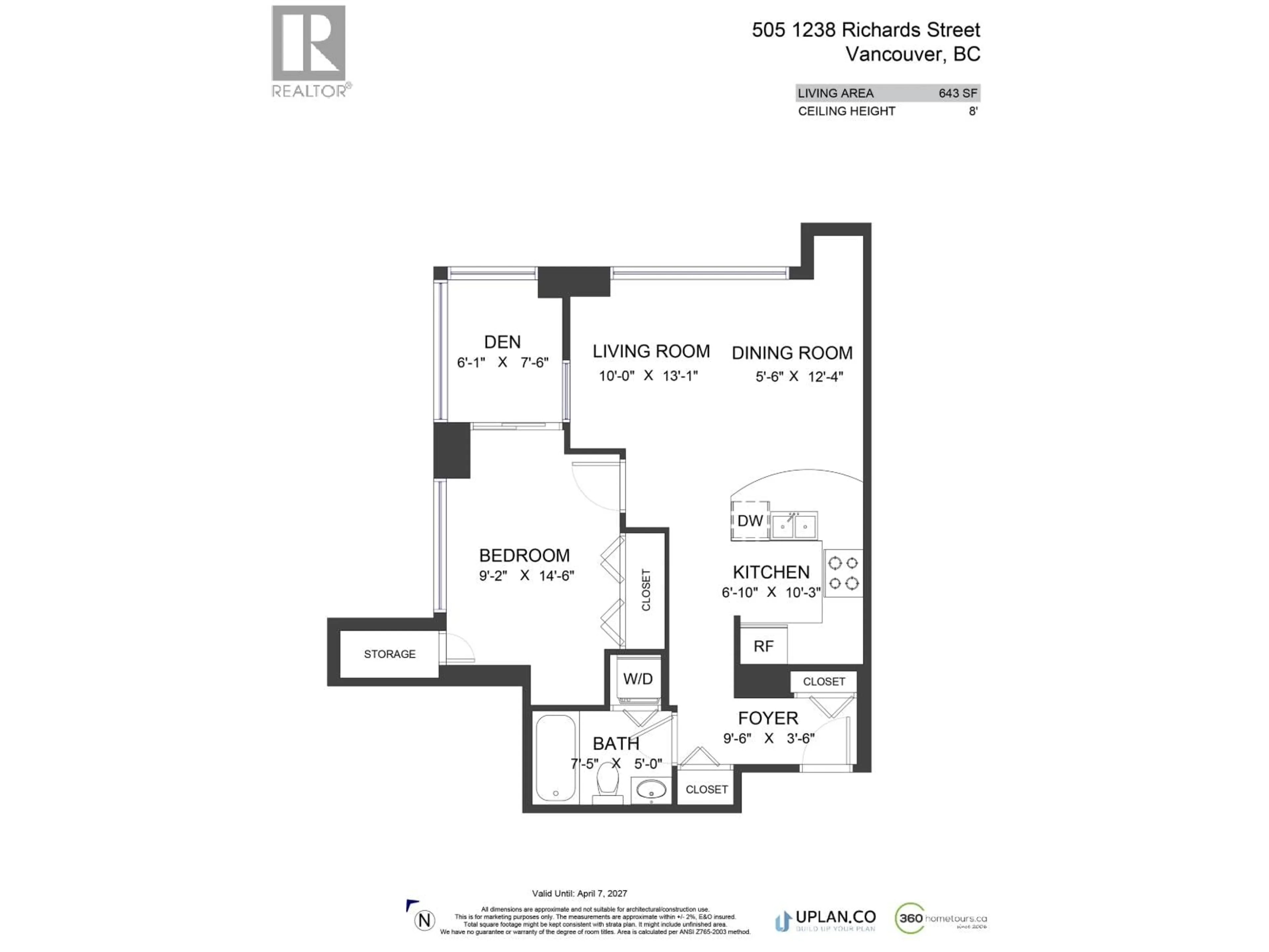 Floor plan for 505 - 1238 RICHARDS STREET, Vancouver British Columbia V6B6M6