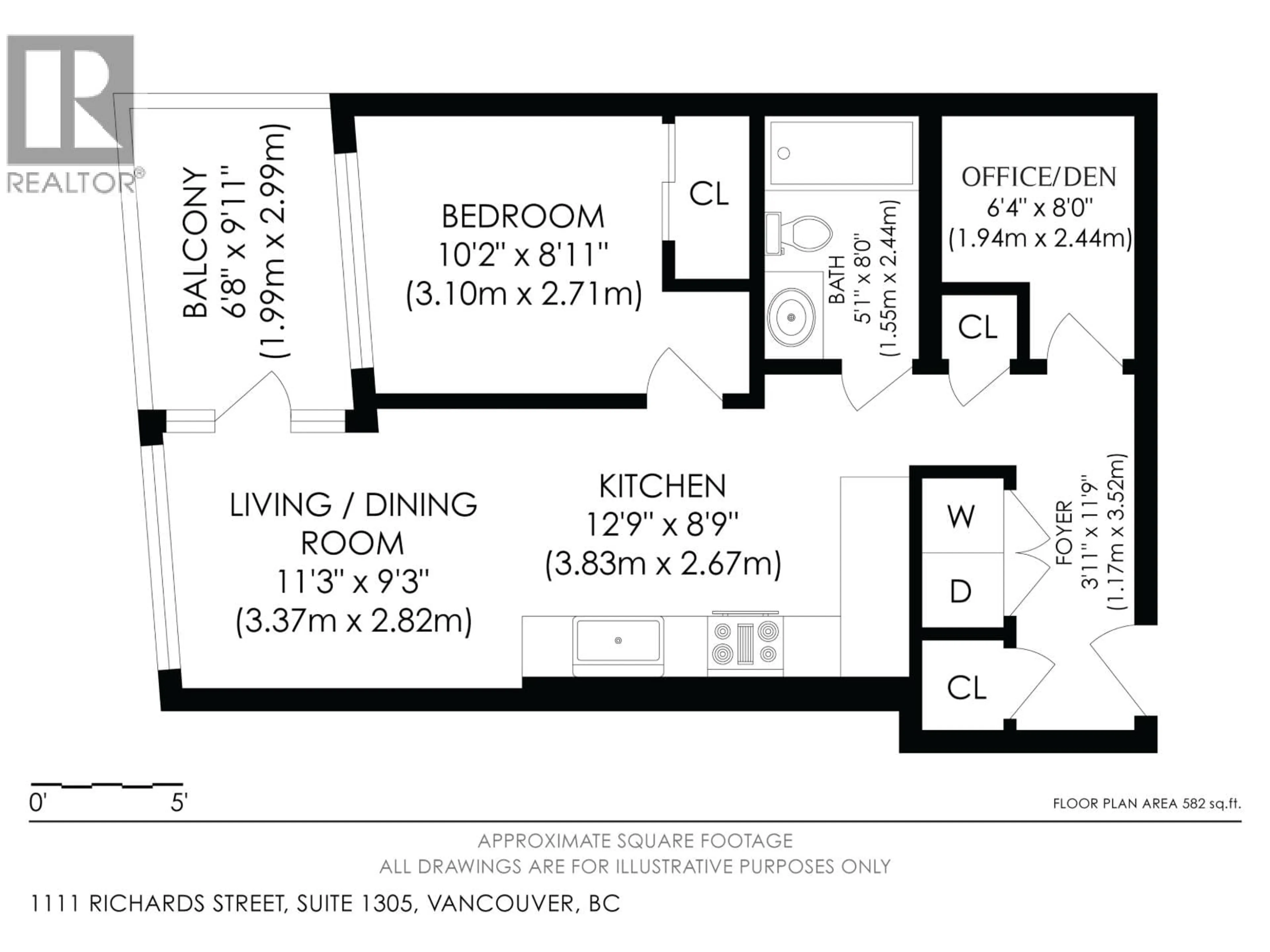 Floor plan for 1305 - 1111 RICHARDS STREET, Vancouver British Columbia V6B0S3