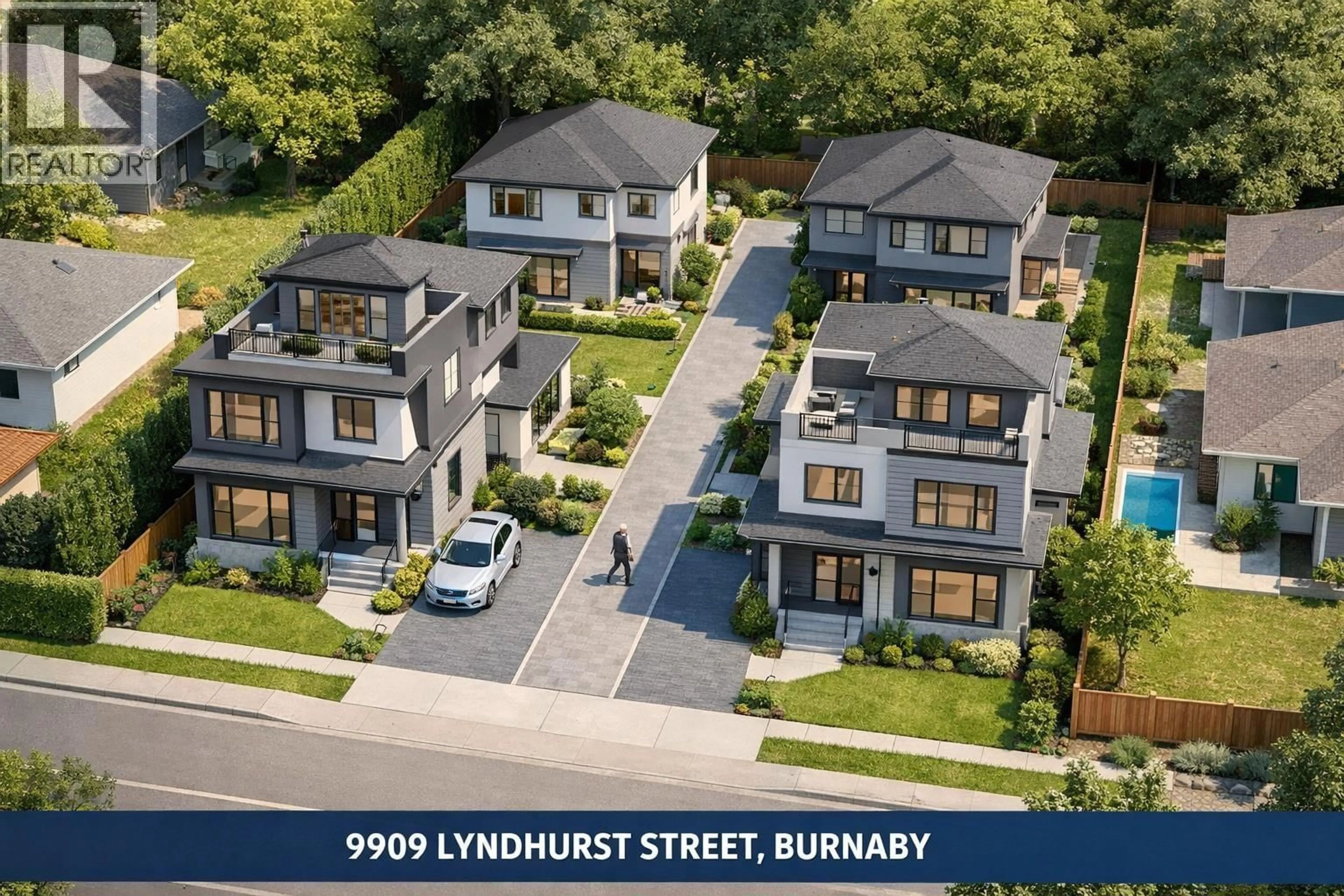 A pic from outside/outdoor area/front of a property/back of a property/a pic from drone, street for 9909 LYNDHURST STREET, Burnaby British Columbia V3J1E9