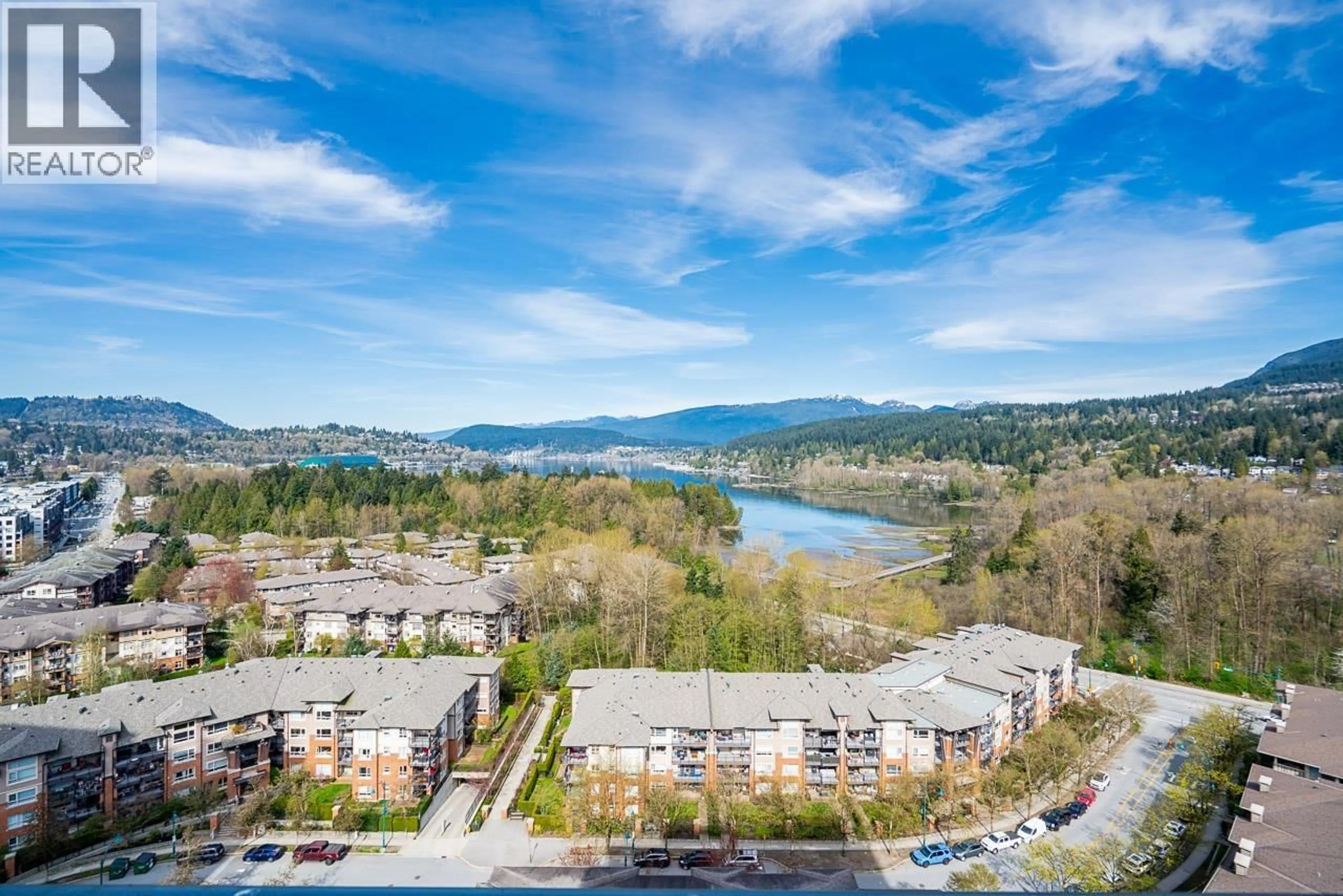 A pic from outside/outdoor area/front of a property/back of a property/a pic from drone, water/lake/river/ocean view for 2303 - 660 NOOTKA WAY, Port Moody British Columbia V3H0B7