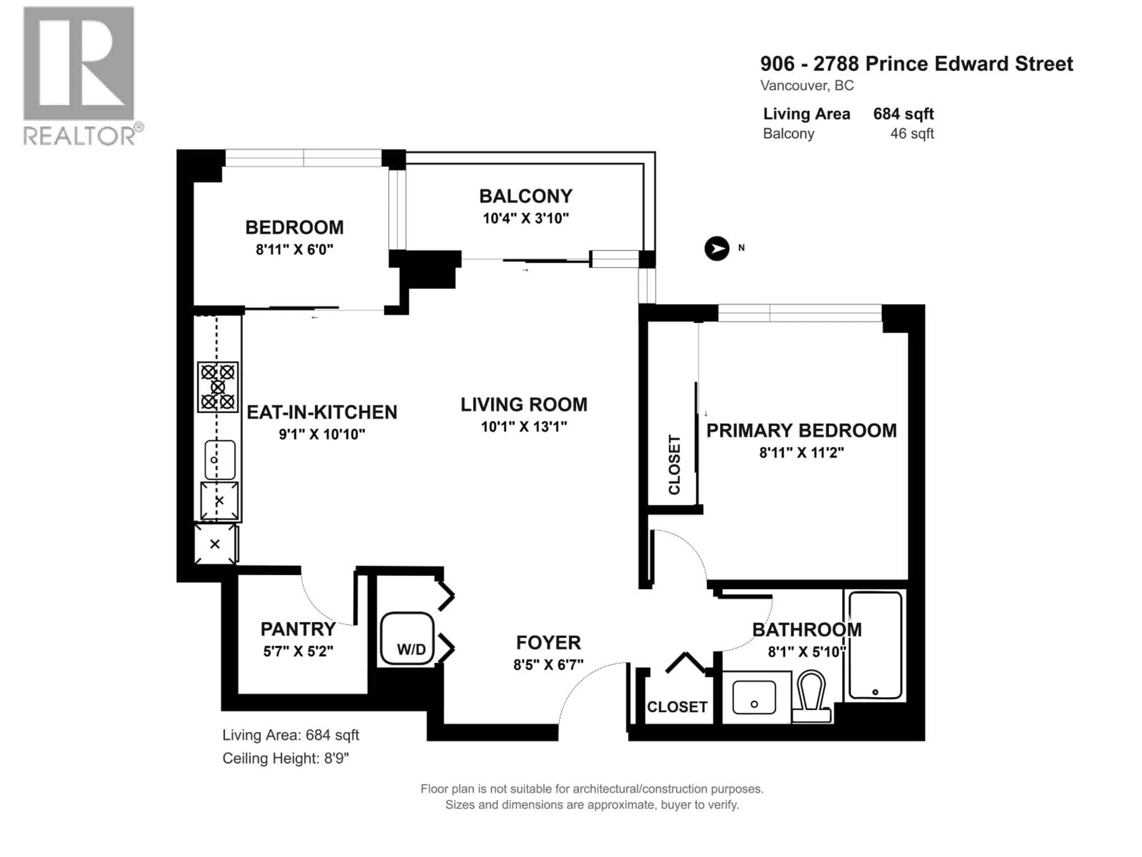 Floor plan for 906 - 2788 PRINCE EDWARD STREET, Vancouver British Columbia V5T0C8
