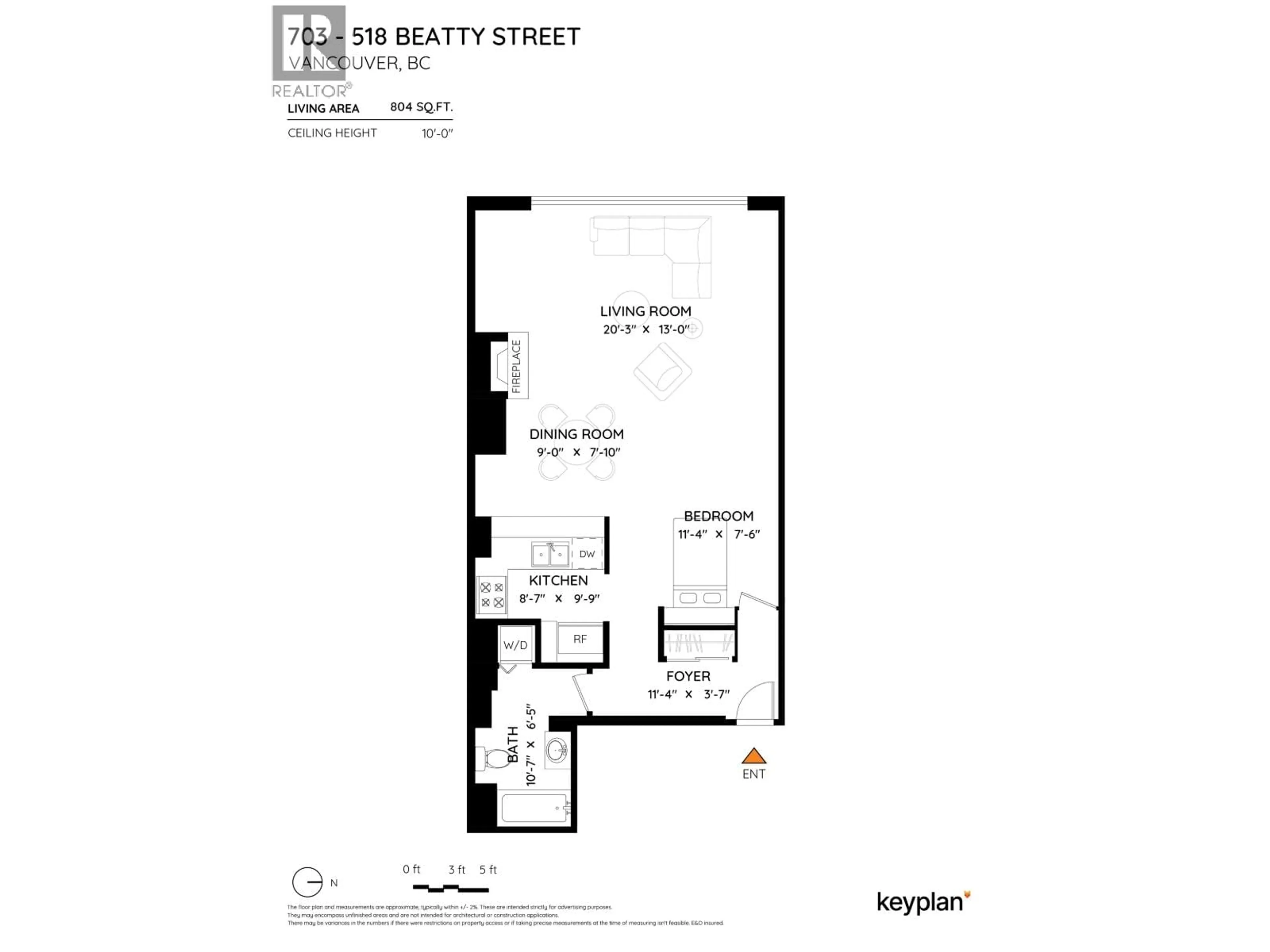 Floor plan for 703 - 518 BEATTY STREET, Vancouver British Columbia V6B6G8