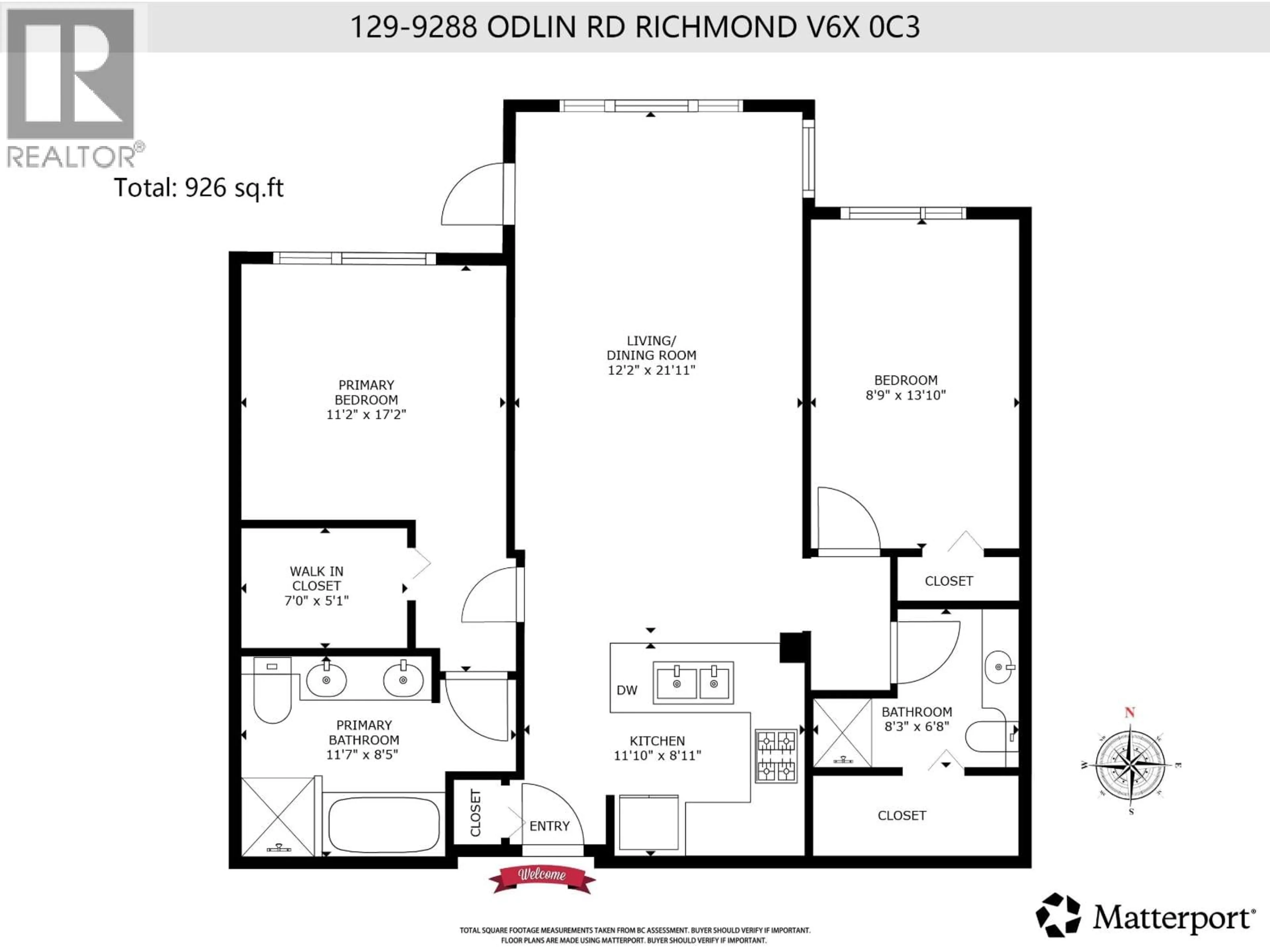 Floor plan for 129 - 9288 ODLIN ROAD, Richmond British Columbia V6X0C3