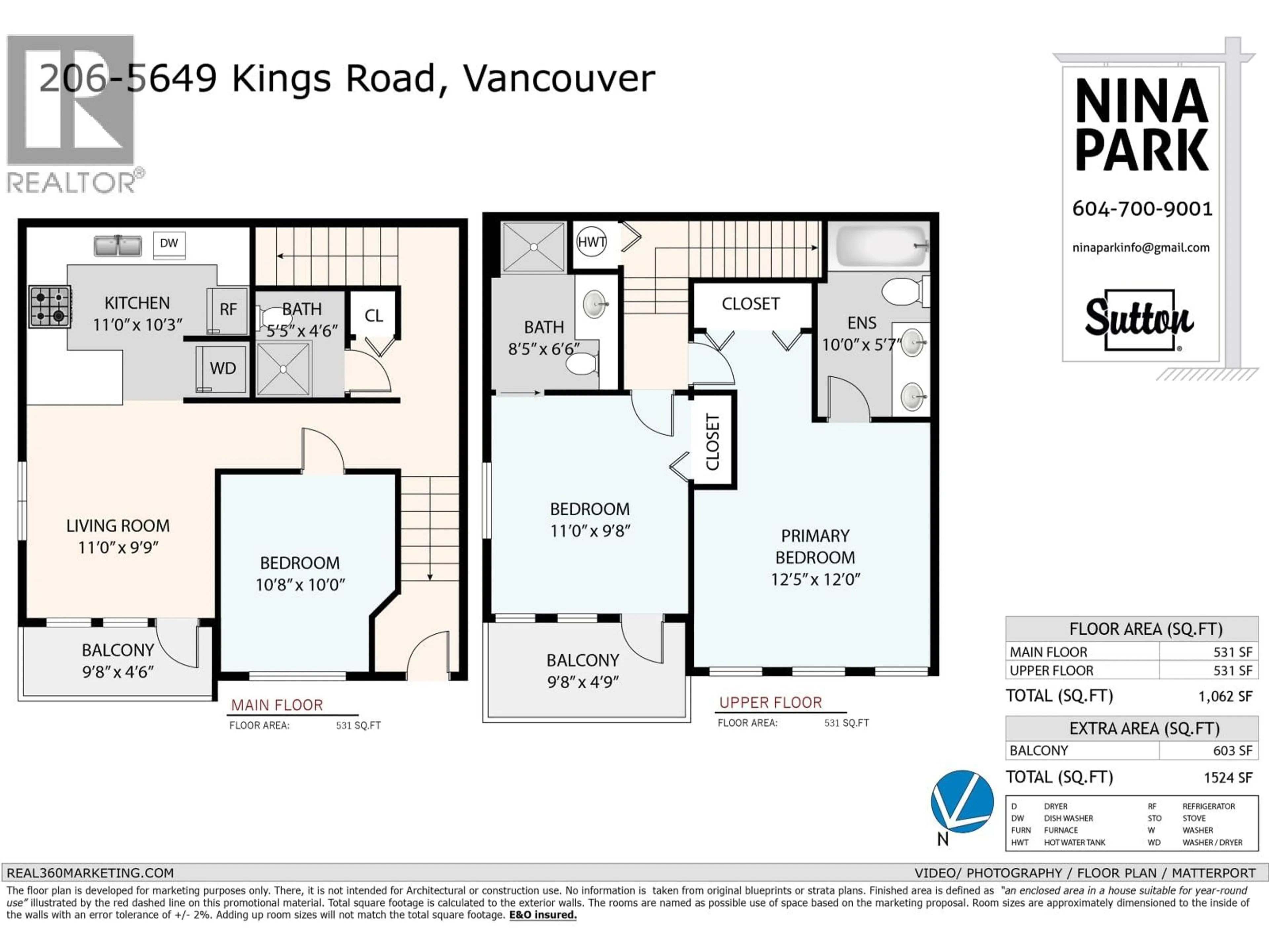 Floor plan for 206 - 5649 KINGS ROAD, Vancouver British Columbia V6T1K9
